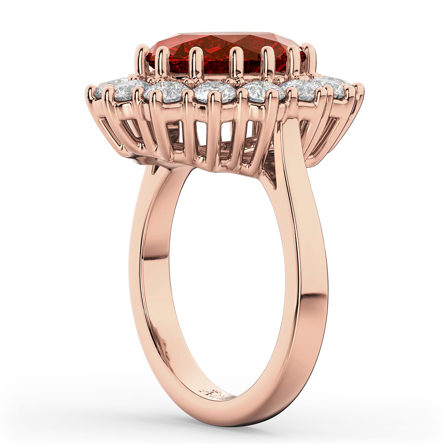 Oval Lab Ruby & Diamond Halo Lady Di Ring 14k Rose Gold (6.40ct)