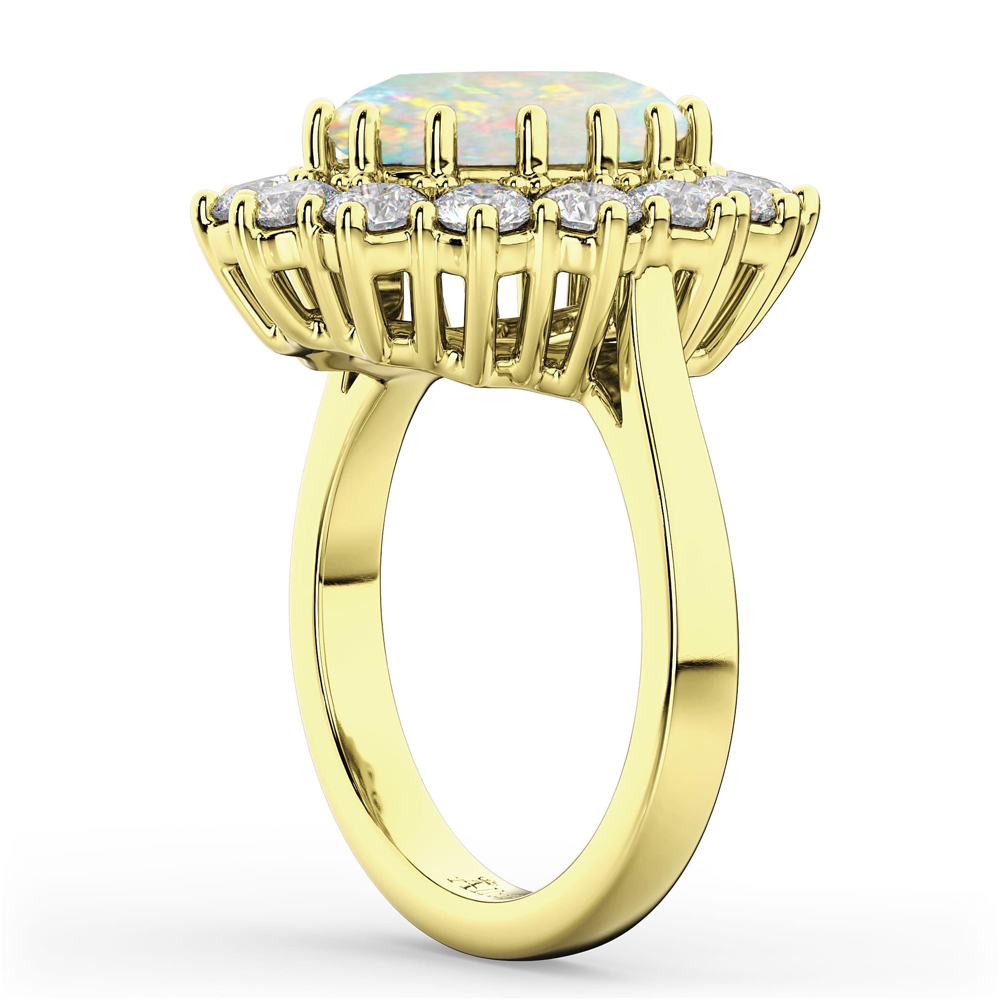 Oval Opal & Diamond Halo Lady Di Ring 14k Yellow Gold (6.40ct)