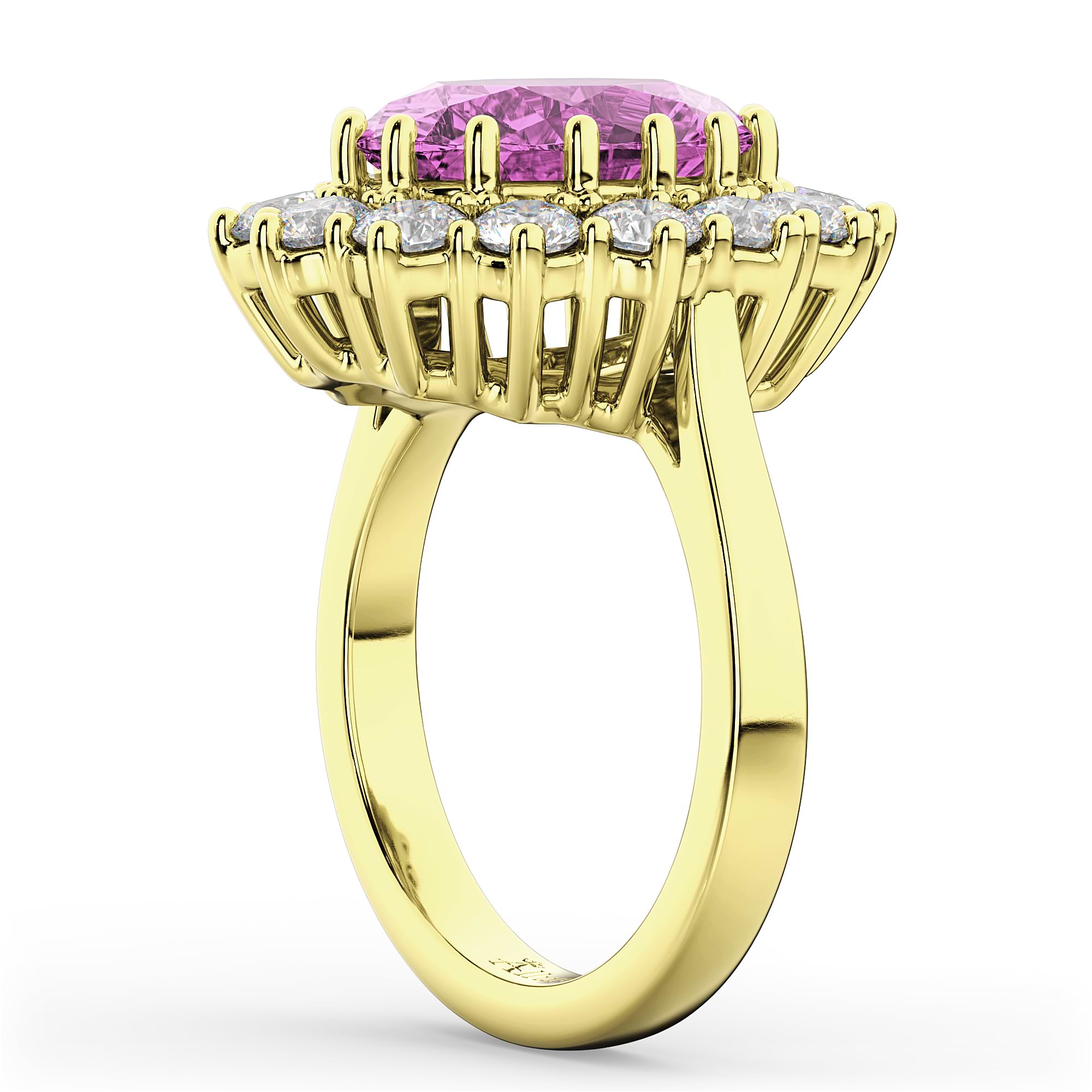 Oval Pink Sapphire & Diamond Halo Lady Di Ring 18k Yellow Gold (6.40ct)