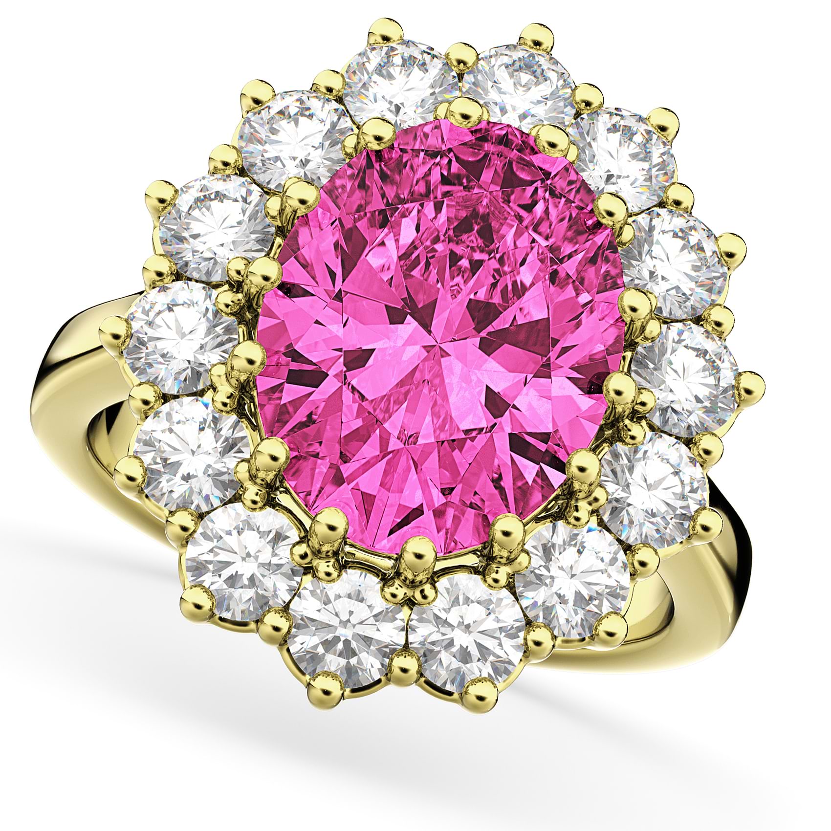 Oval Pink Tourmaline & Diamond Halo Lady Di Ring 14k Yellow Gold (6.40ct)