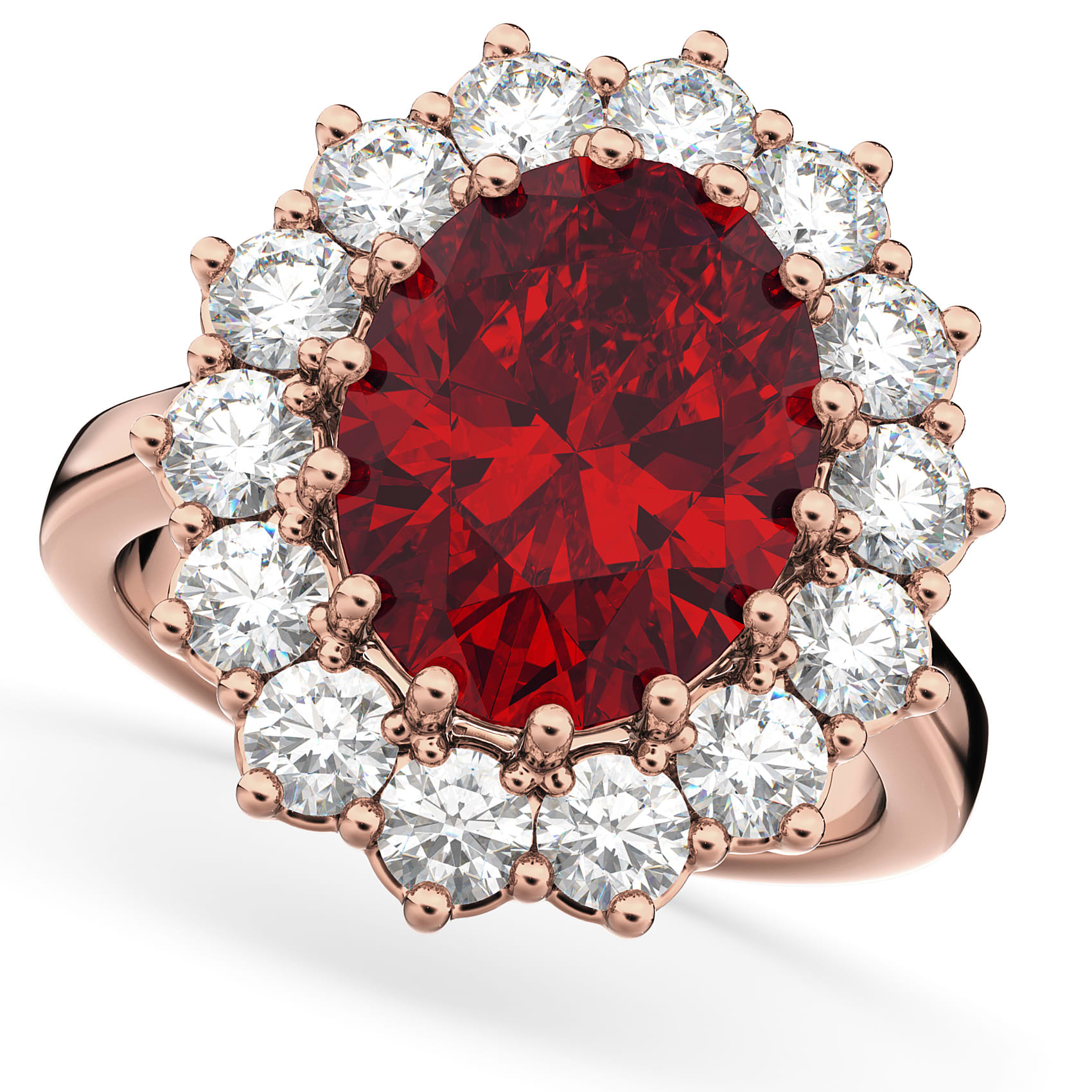 Oval Ruby & Diamond Halo Lady Di Ring 14k Rose Gold (6.40ct)