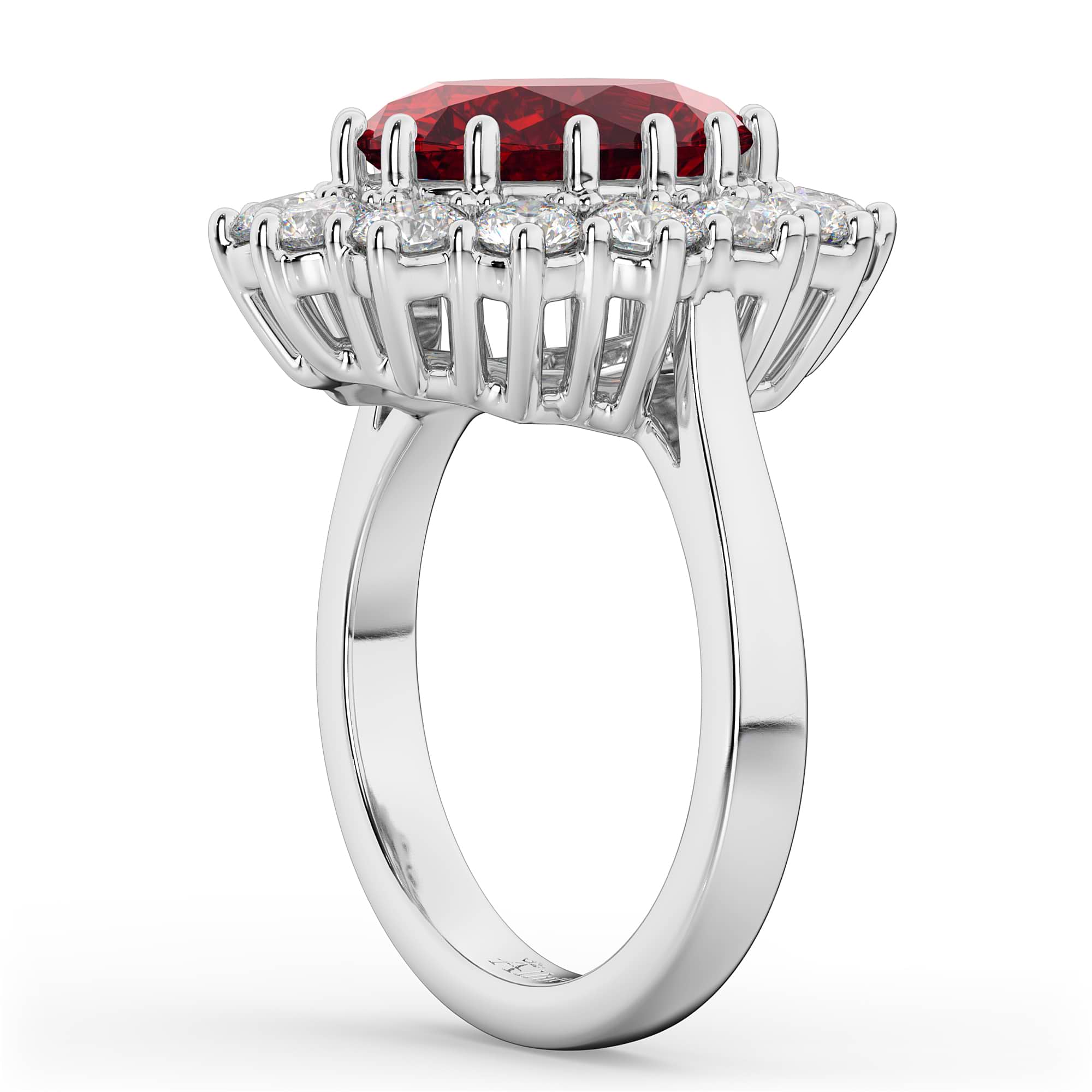 Oval Ruby & Diamond Halo Lady Di Ring 18k White Gold (6.40ct)
