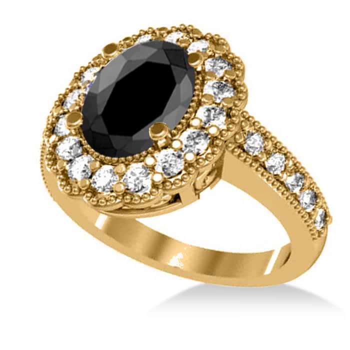 Black Diamond & Diamond Oval Halo Engagement Ring 14k Yellow Gold (2.78ct)