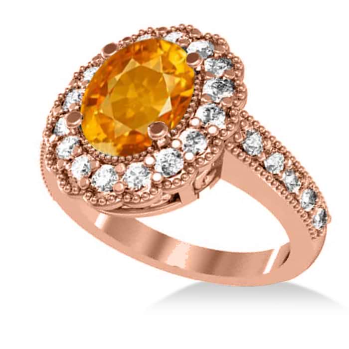 Citrine & Diamond Oval Halo Engagement Ring 14k Rose Gold (3.28ct)