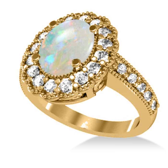 Opal & Diamond Oval Halo Engagement Ring 14k Yellow Gold (3.28ct)