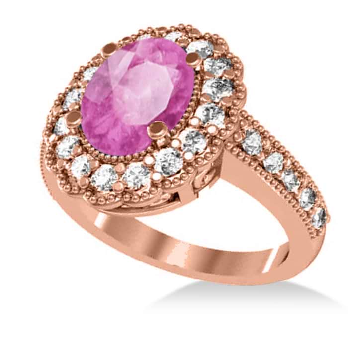 Pink Sapphire & Diamond Oval Halo Engagement Ring 14k Rose Gold (3.28ct)