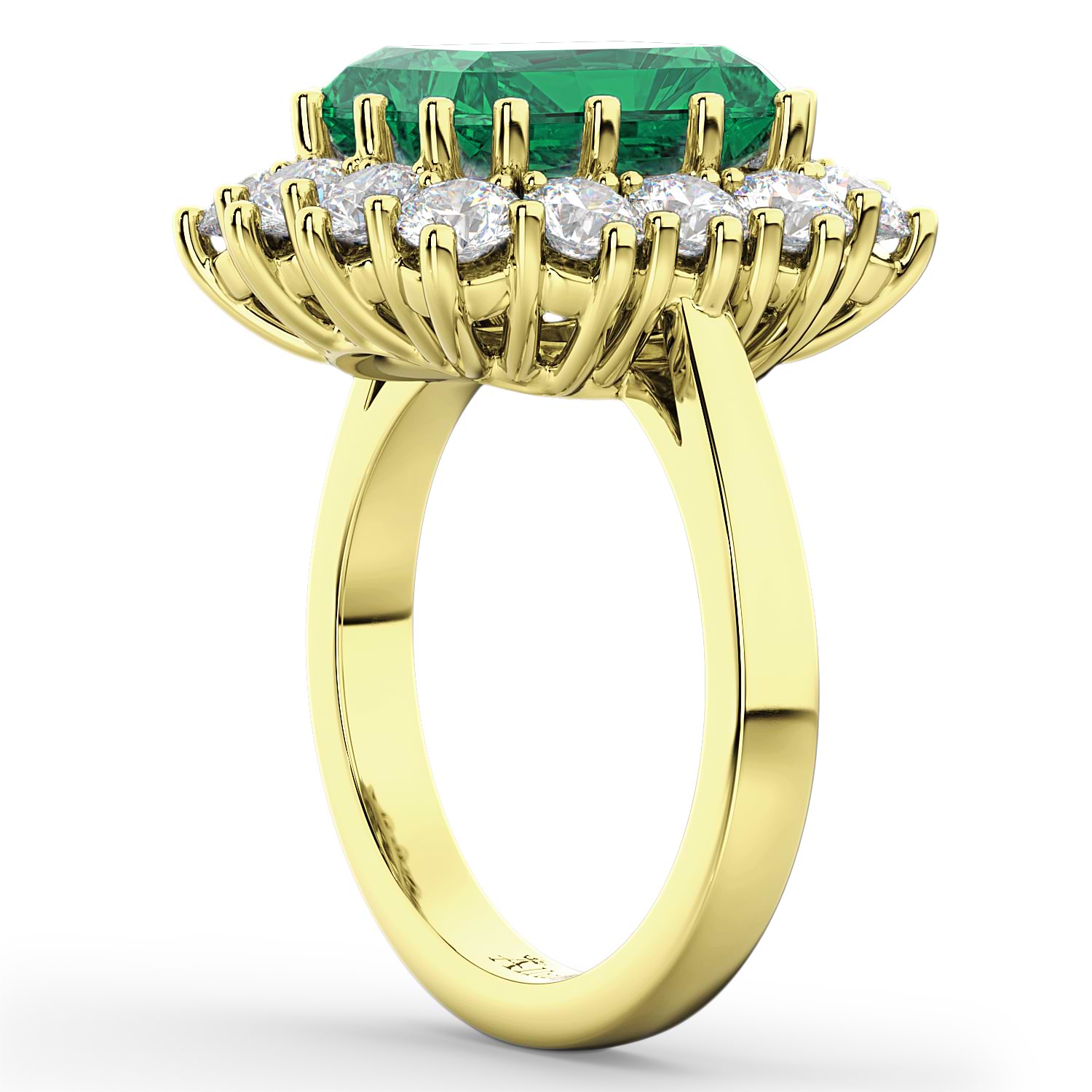 Emerald Cut Emerald & Diamond Lady Di Ring 14k Yellow Gold 5.68ct - AD1585