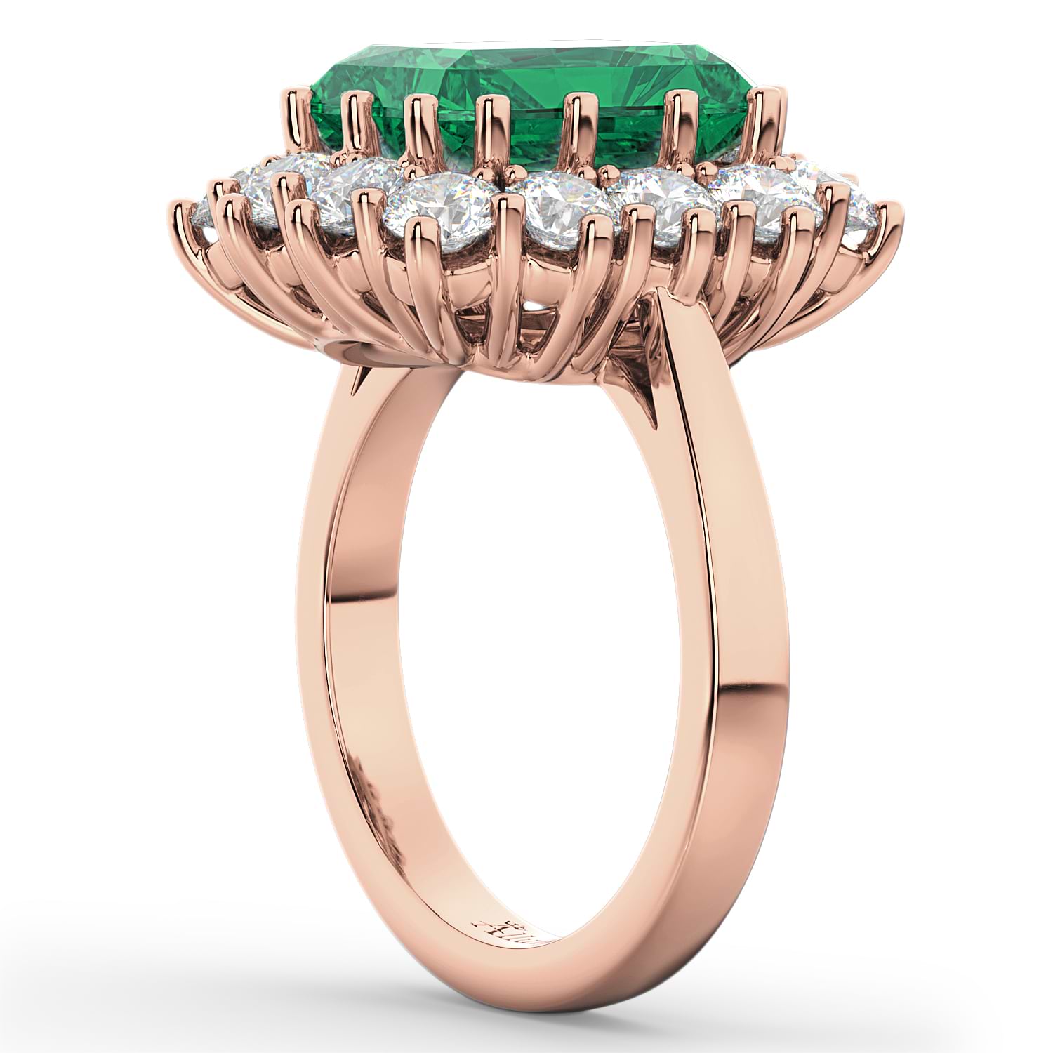 Emerald Cut Emerald & Diamond Lady Di Ring 18k Rose Gold 5.68ct - AD1854