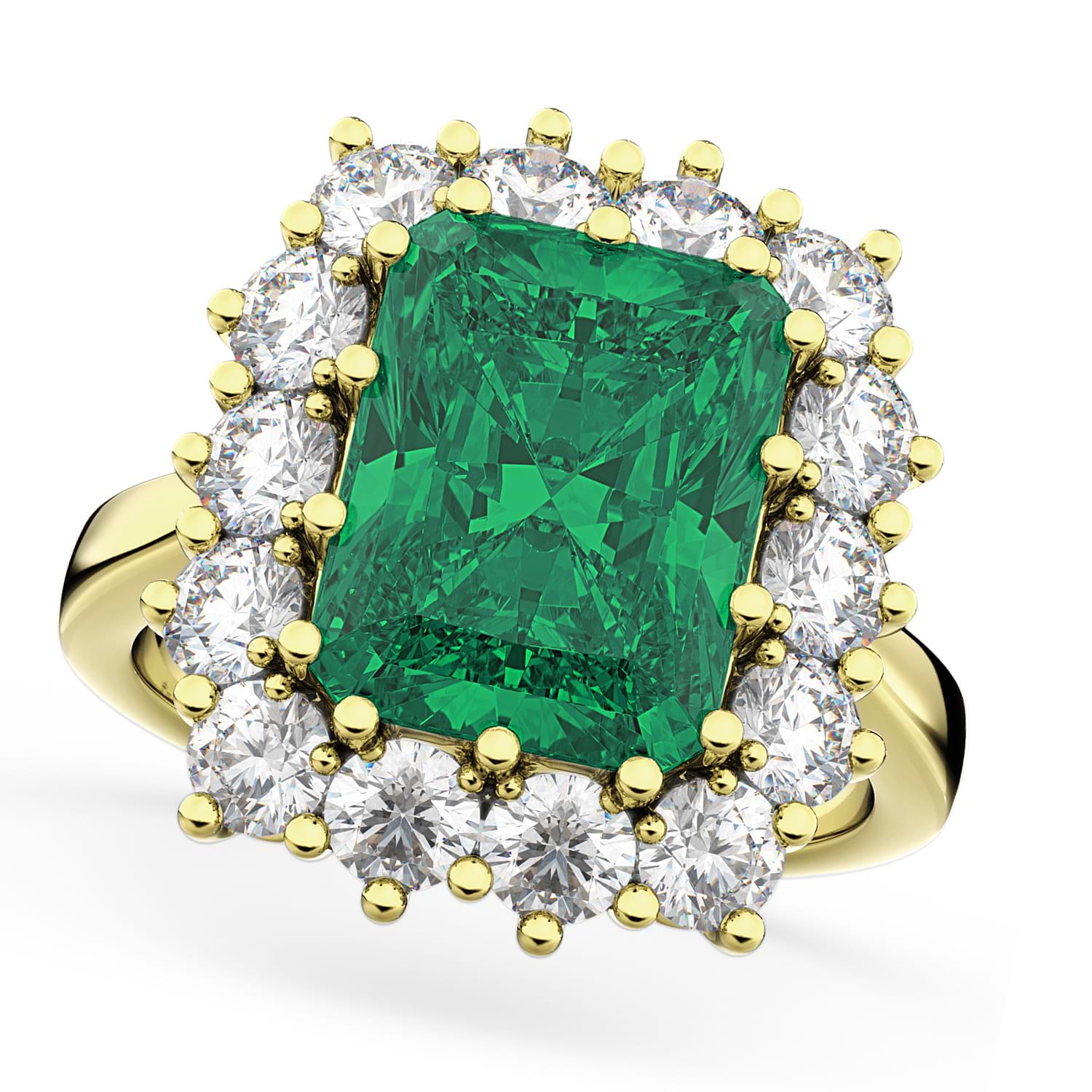 Emerald Cut Emerald & Diamond Lady Di Ring 18k Yellow Gold (5.68ct)