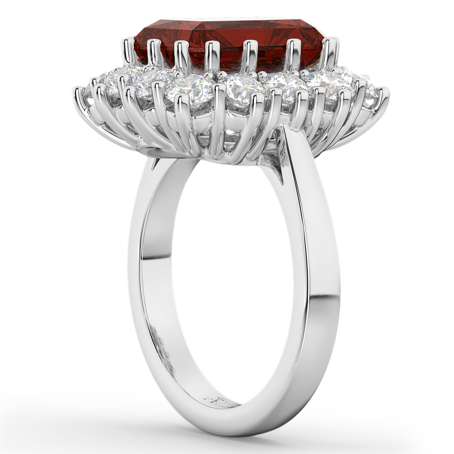 Emerald Cut Garnet & Diamond Lady Di Ring 18k White Gold (5.68ct)