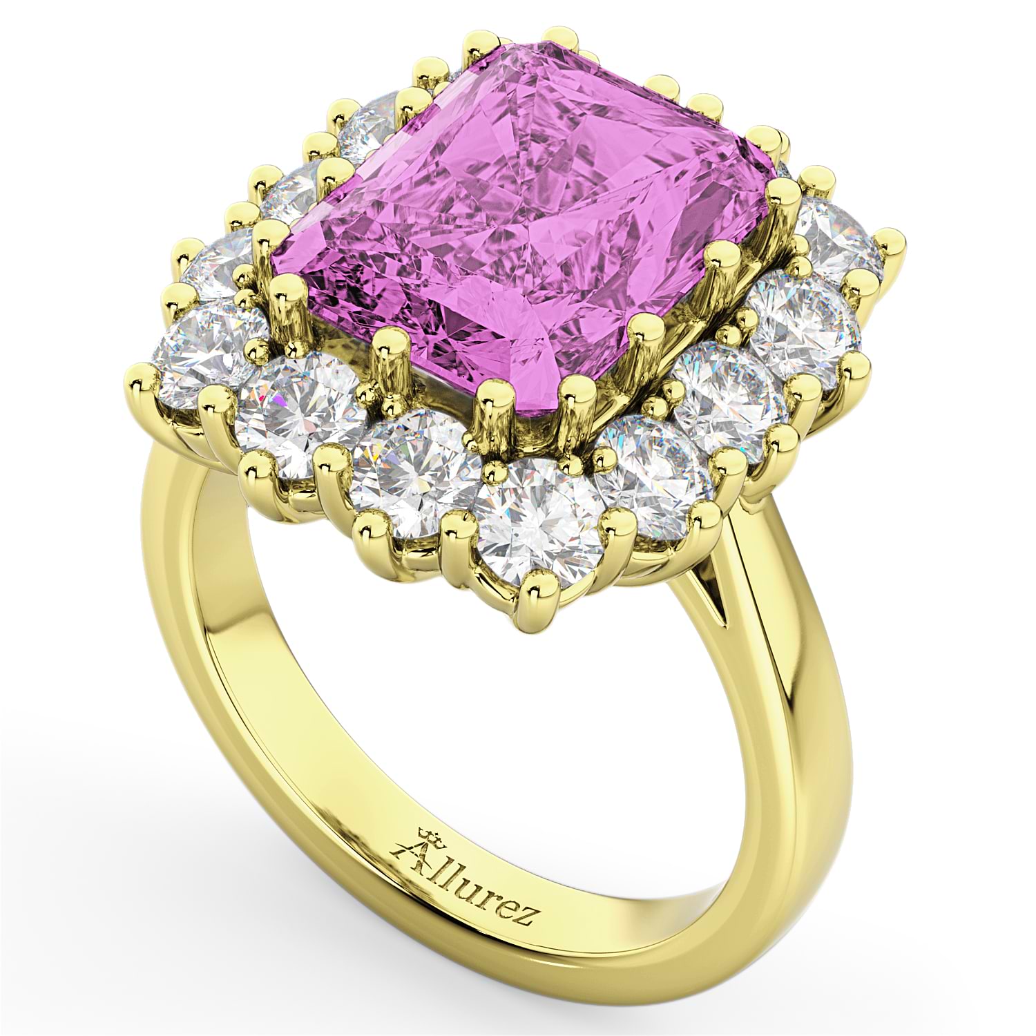 Pink Sapphire & Diamond Lady Di Ring 14k Yellow Gold 5.68ct