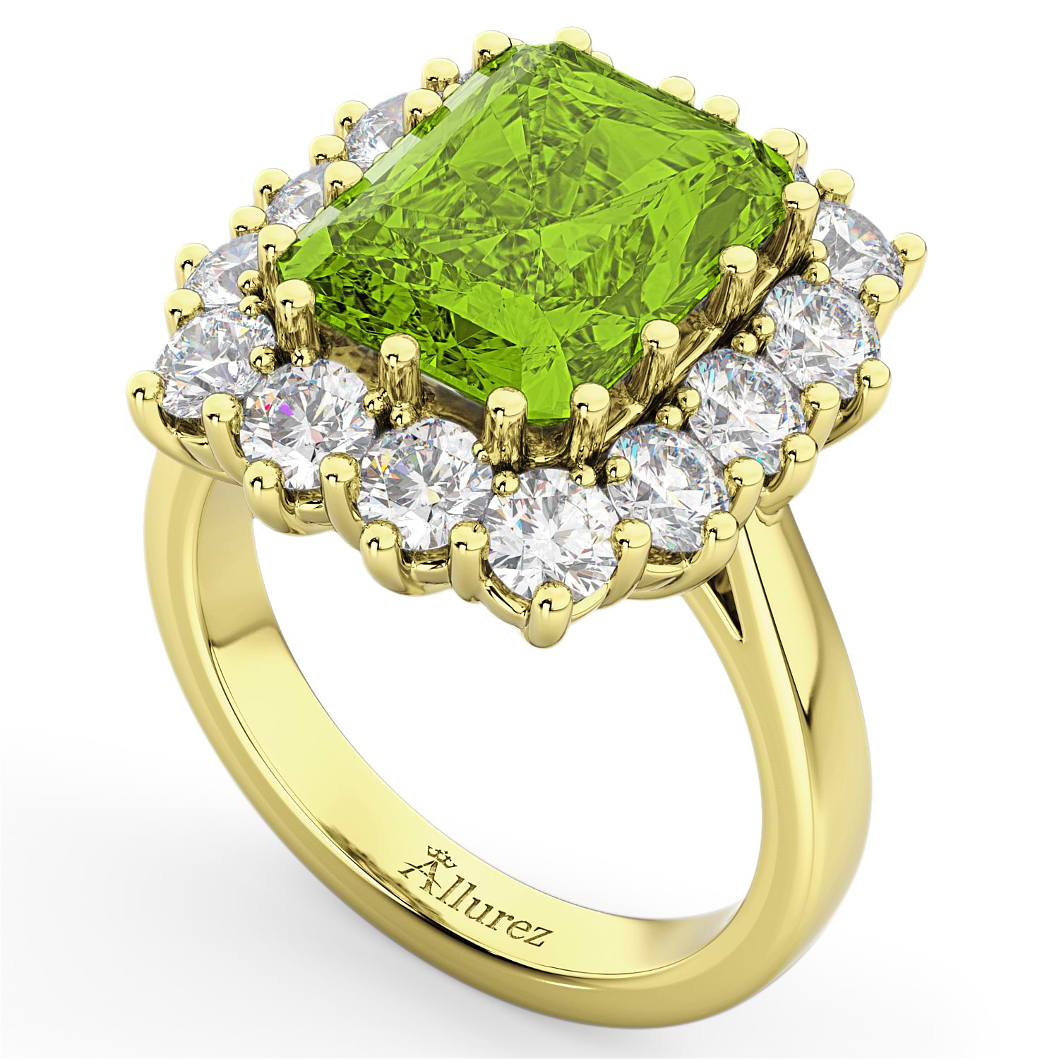Peridot & Diamond Lady Di Ring 14k Yellow Gold 5.68ct
