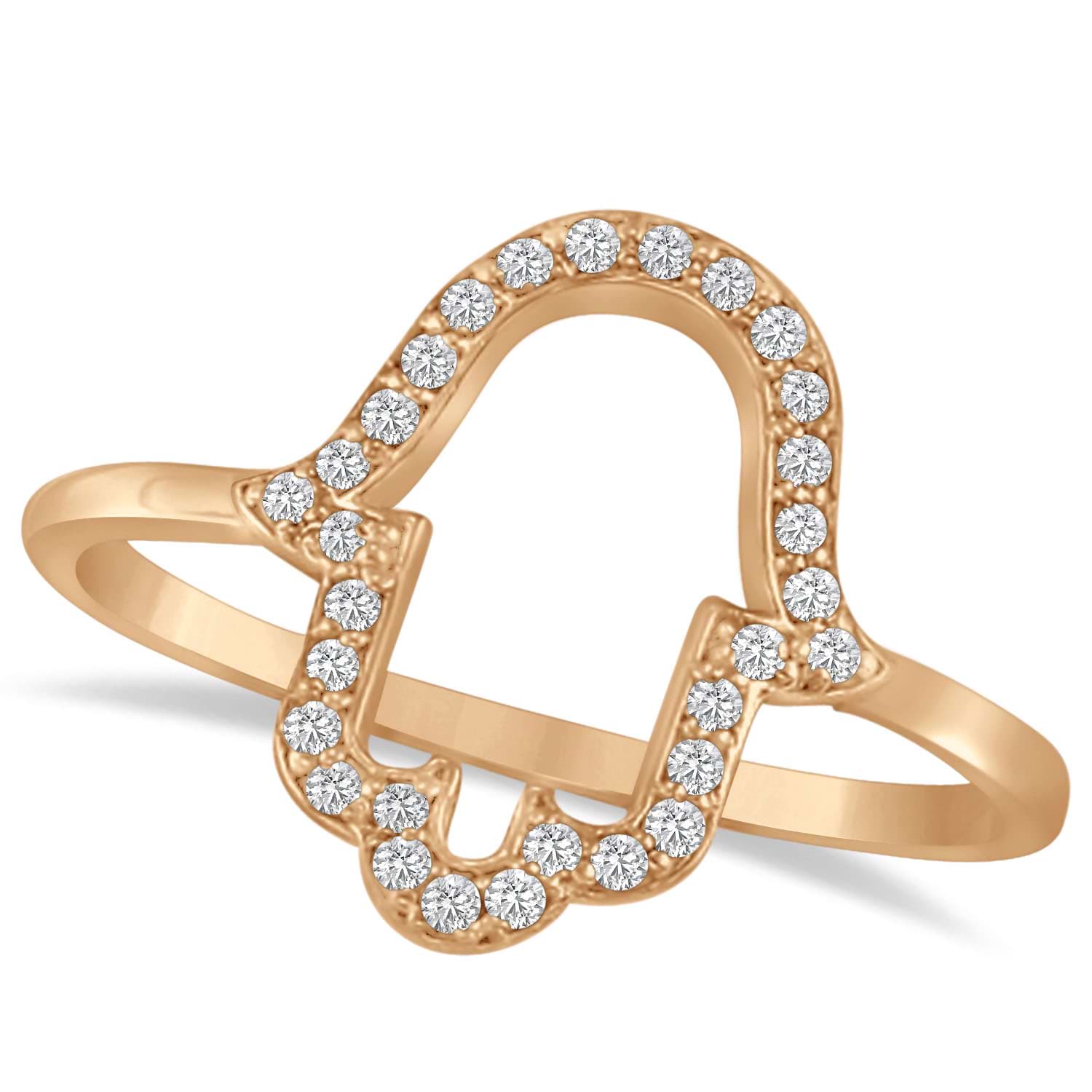 Hand of God Hamsa Ladies Diamond Ring 14k Rose Gold (0.15ct)