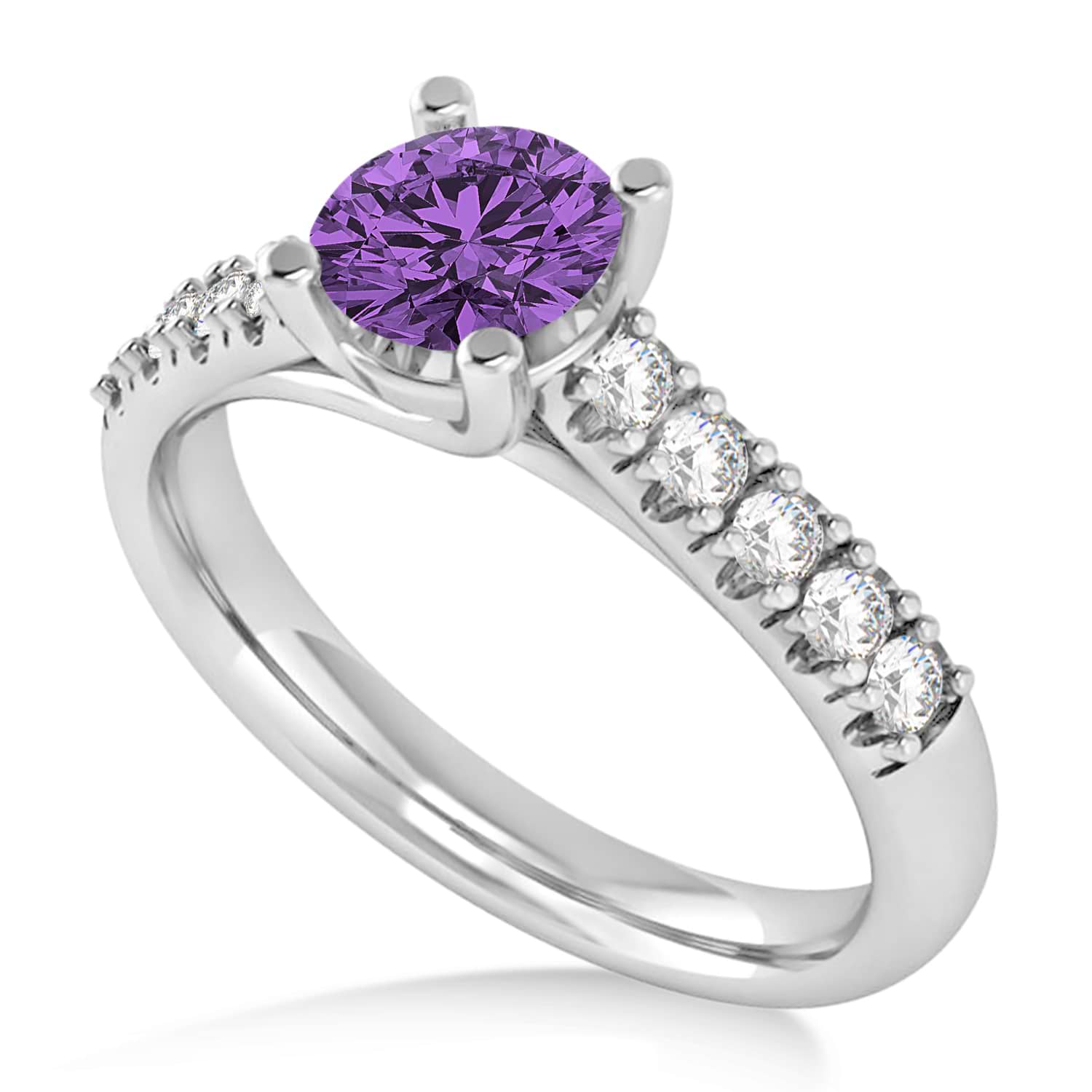 Amethyst & Diamond Accented Pre-Set Engagement Ring 14k White Gold (1.05ct)