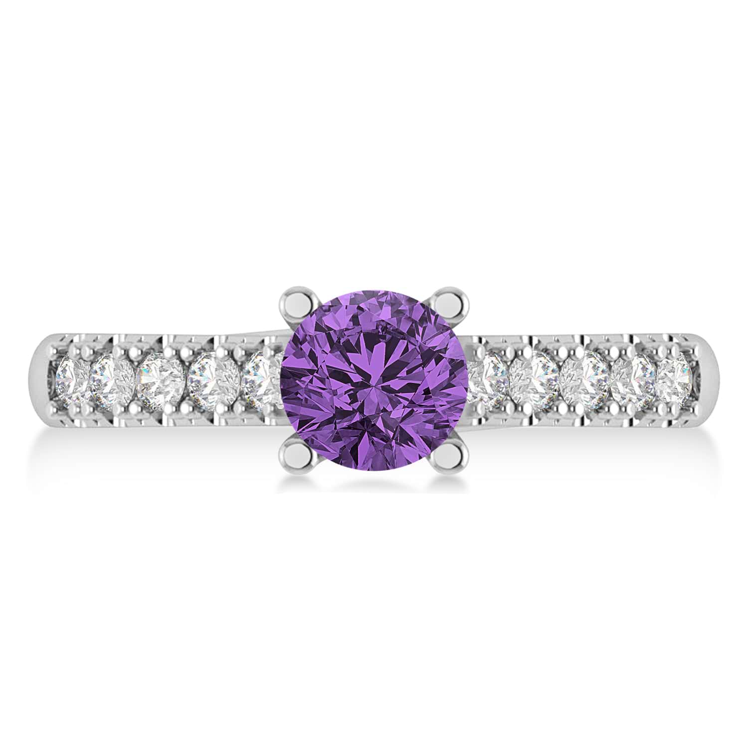 Amethyst & Diamond Accented Pre-Set Engagement Ring 14k White Gold (1.05ct)
