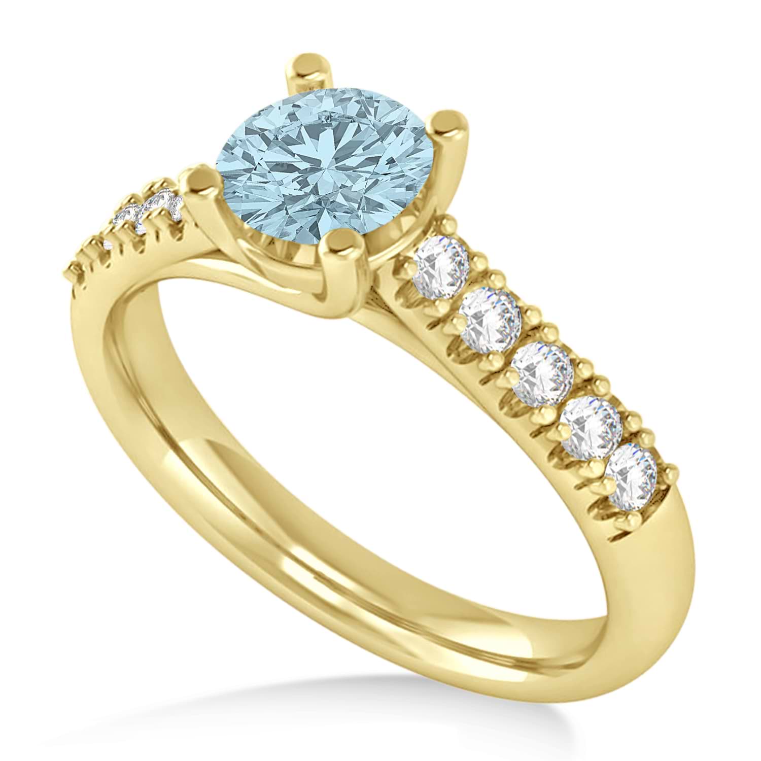 Aquamarine & Diamond Accented Pre-Set Engagement Ring 14k Yellow Gold (1.05ct)