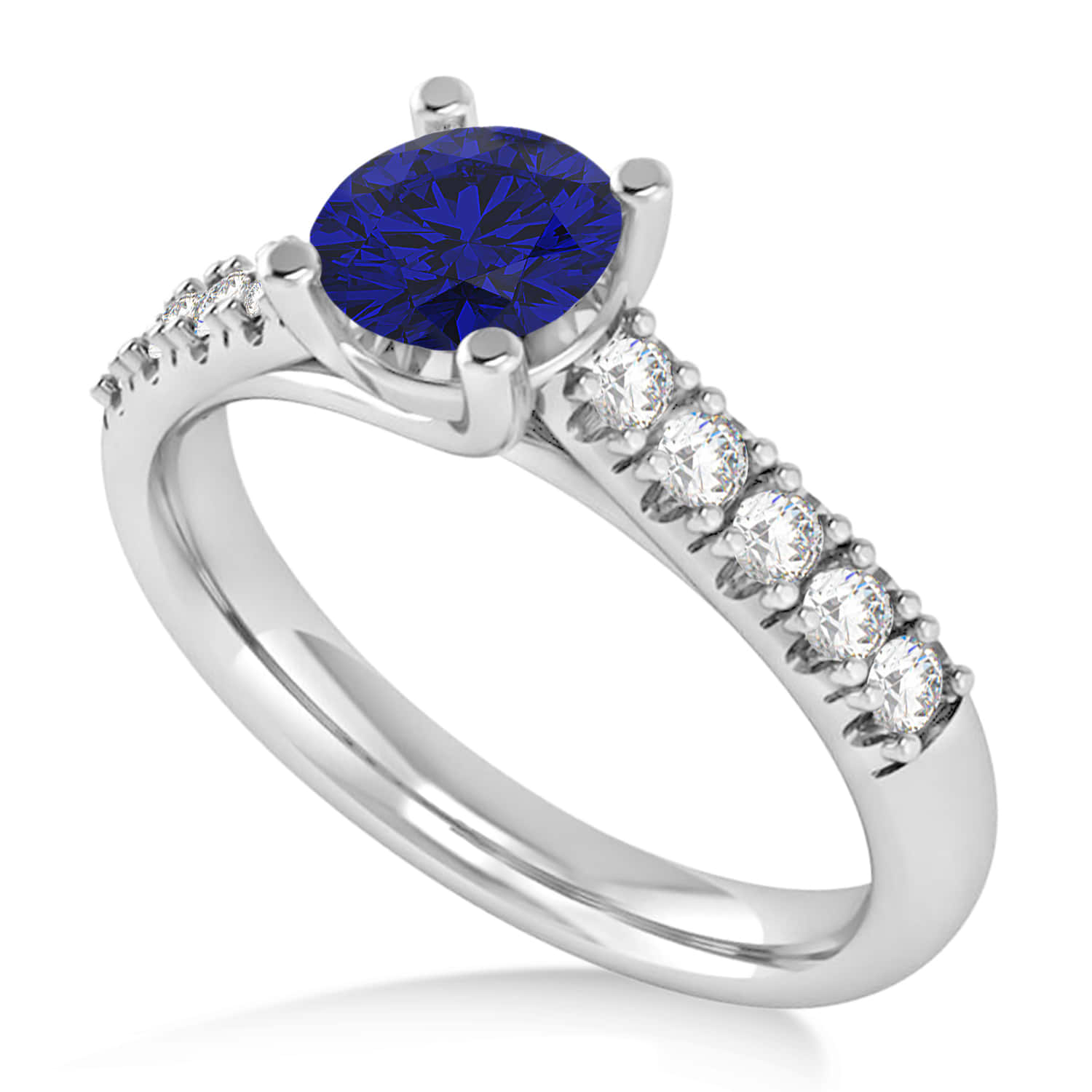 Blue Sapphire & Diamond Accented Pre-Set Engagement Ring 14k White Gold (1.05ct)