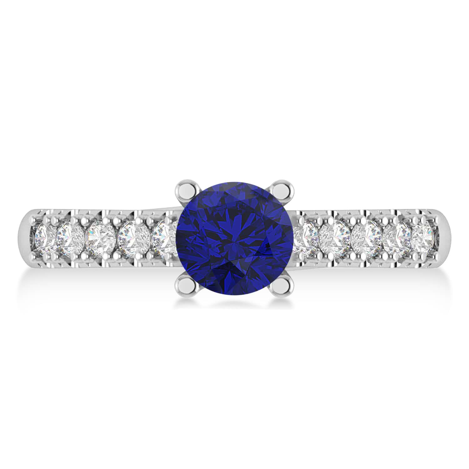 Blue Sapphire & Diamond Accented Pre-Set Engagement Ring 14k White Gold (1.05ct)