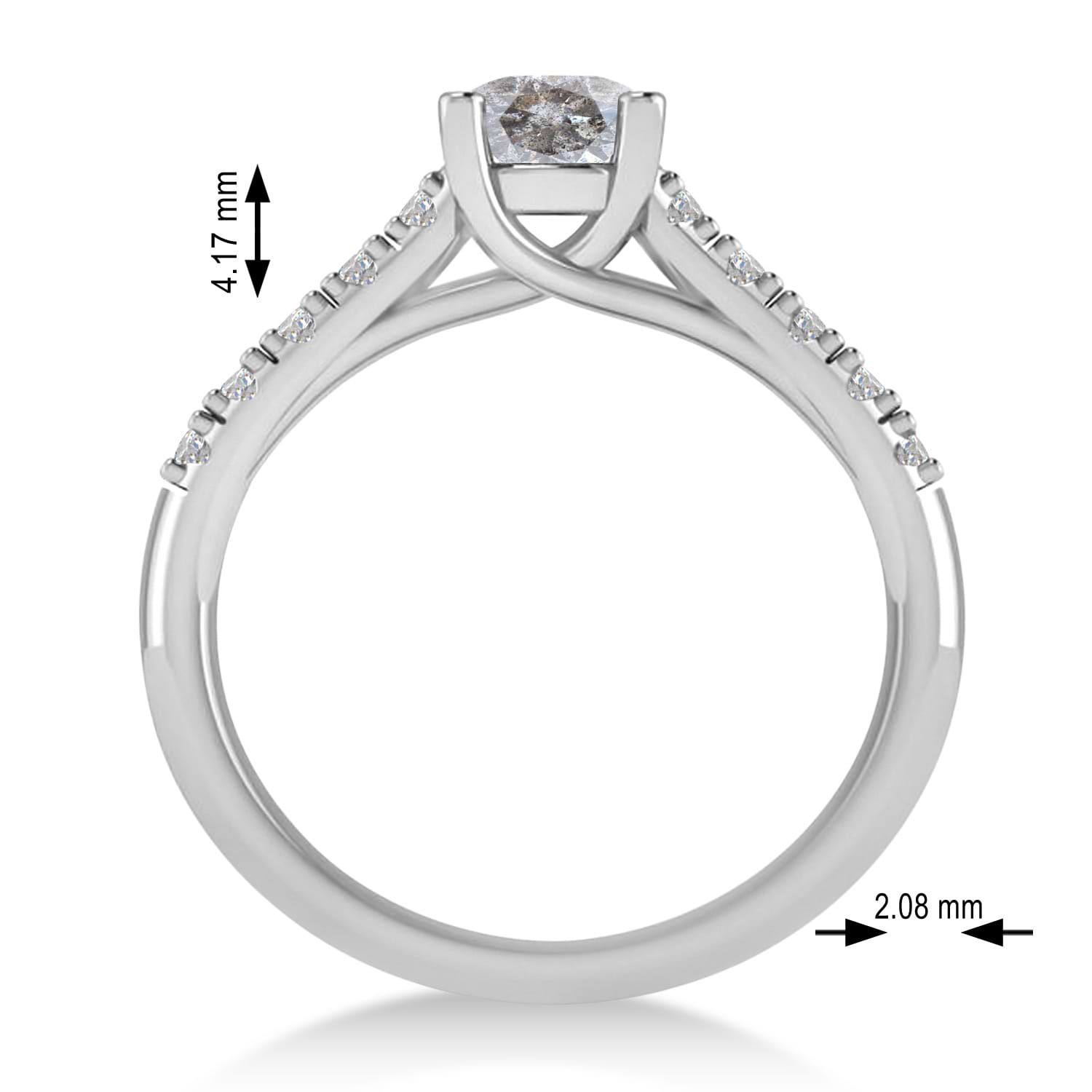 Salt & Pepper & White Diamond Accented Pre-Set Engagement Ring 14k White Gold (1.05ct)