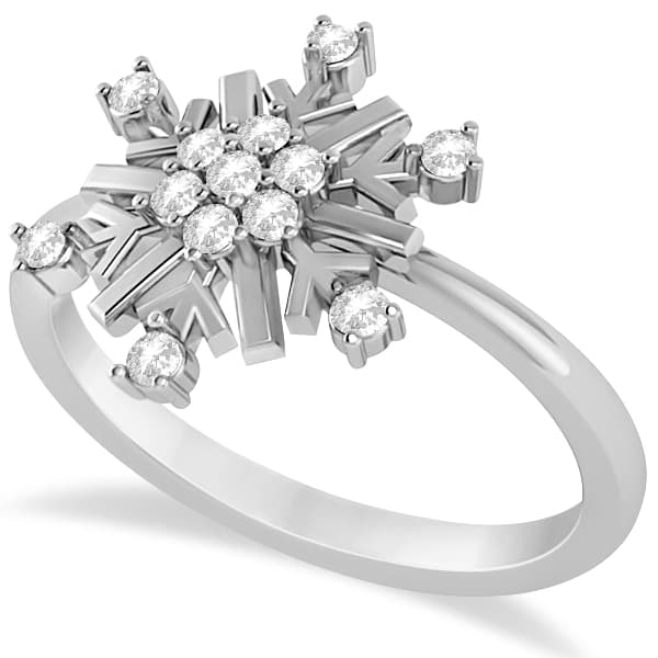 Large Diamond Snowflake Shaped Fashion Ring 14k White Gold (0.20ctw)