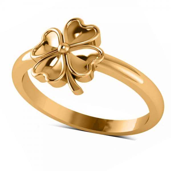 Heart Clover Fashion Ring in Plain Metal 14k Yellow Gold