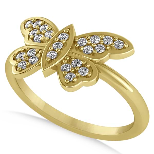 Butterfly Ring Diamond Accented 14k Yellow Gold (0.23ct)
