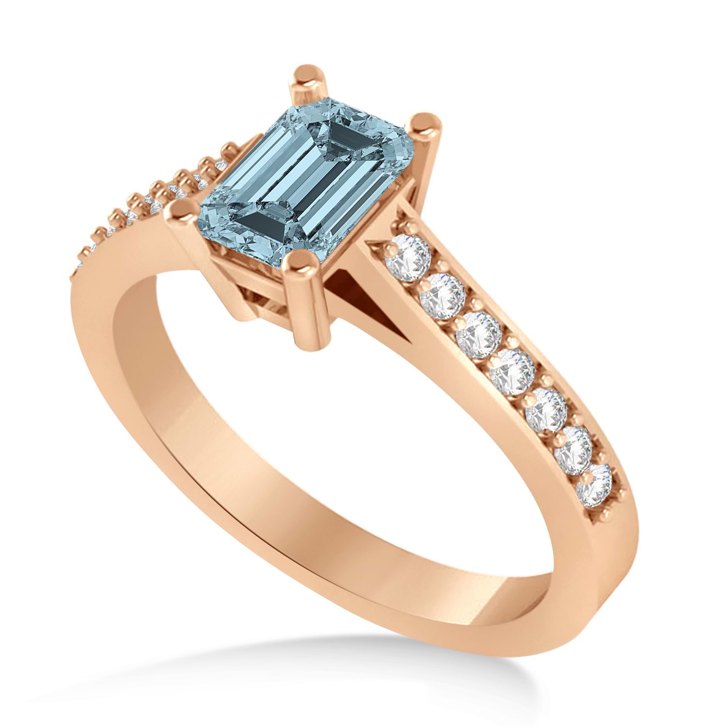 Aquamarine & Emerald-Cut Diamond Pre-Set Engagement Ring 14k Rose Gold (1.09ct)