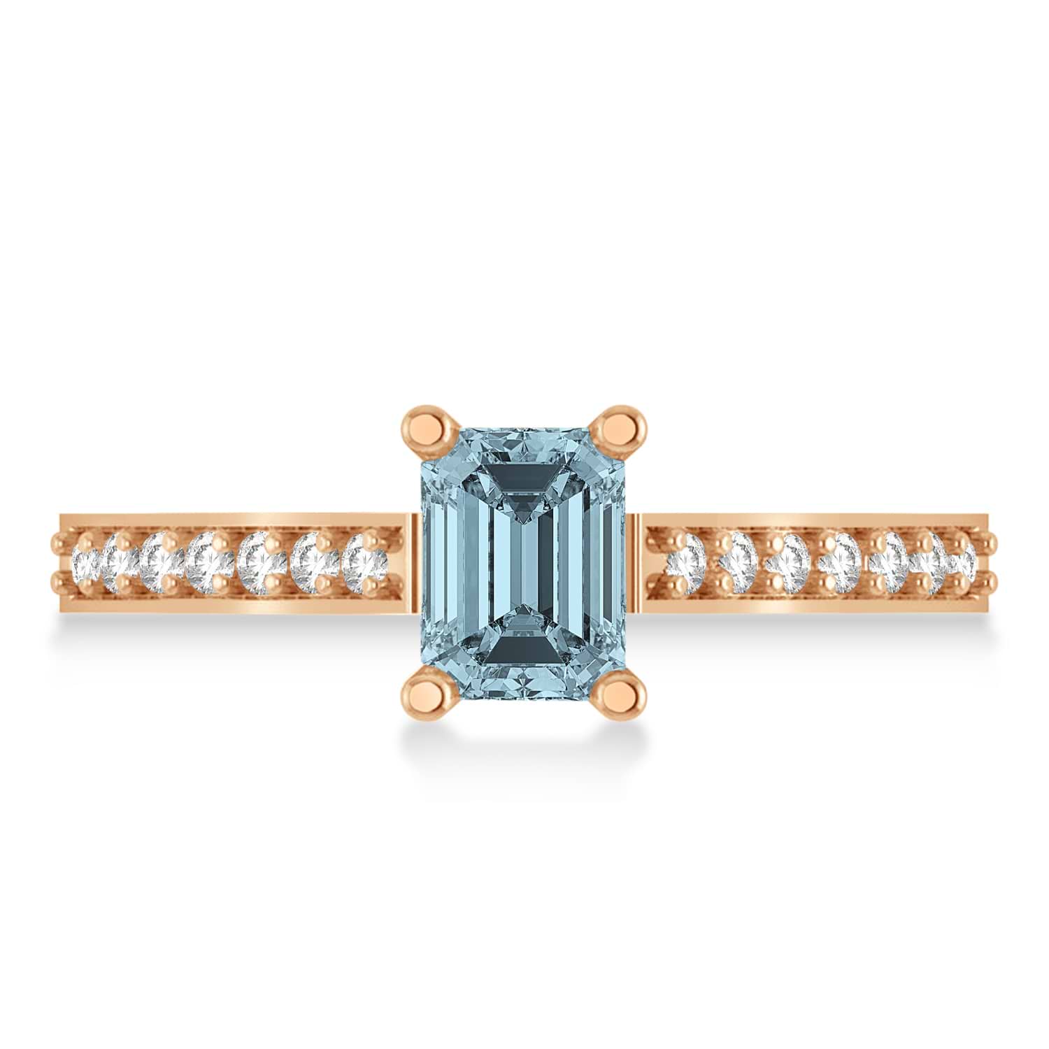 Aquamarine & Emerald-Cut Diamond Pre-Set Engagement Ring 14k Rose Gold (1.09ct)