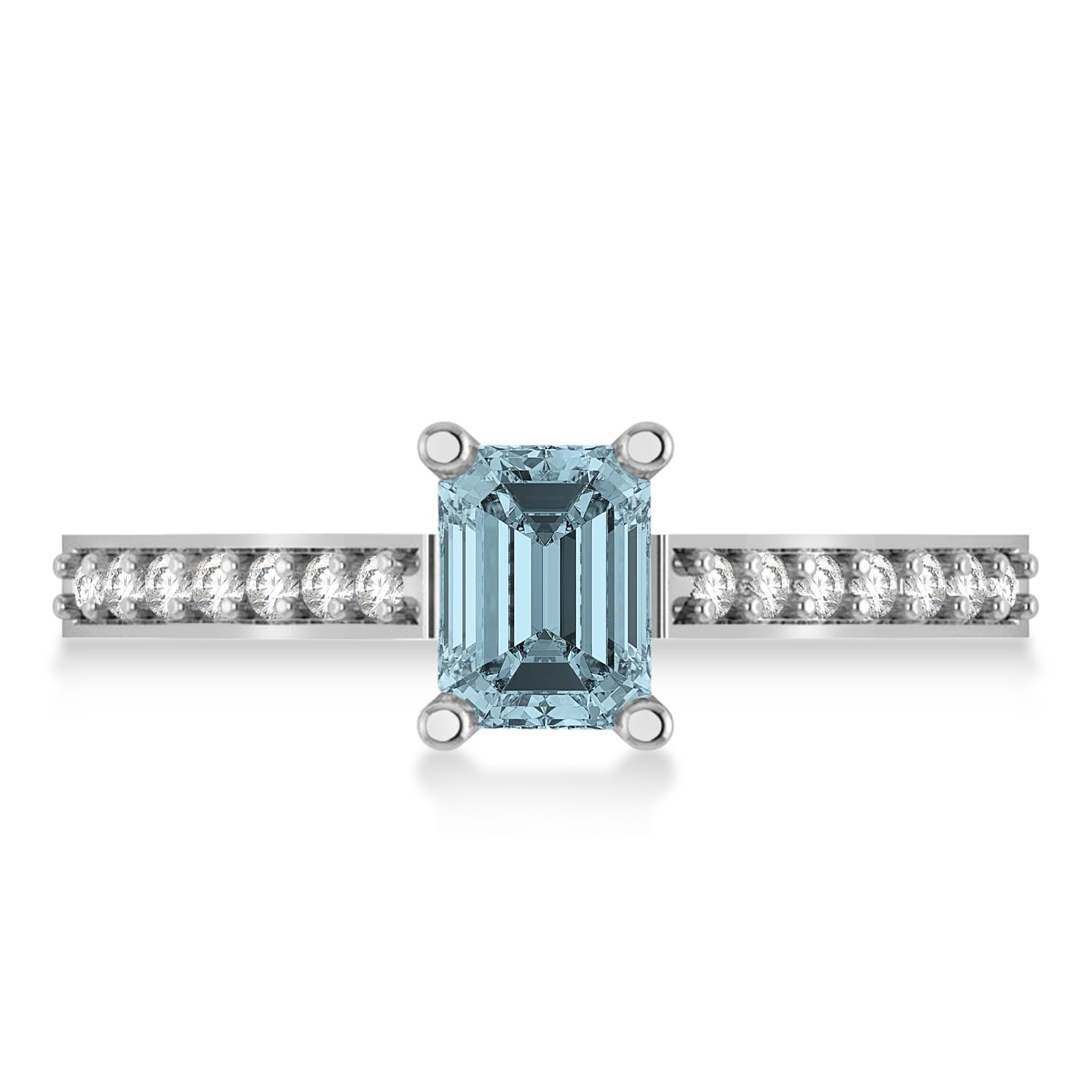 Aquamarine & Emerald-Cut Diamond Pre-Set Engagement Ring 14k White Gold (1.09ct)