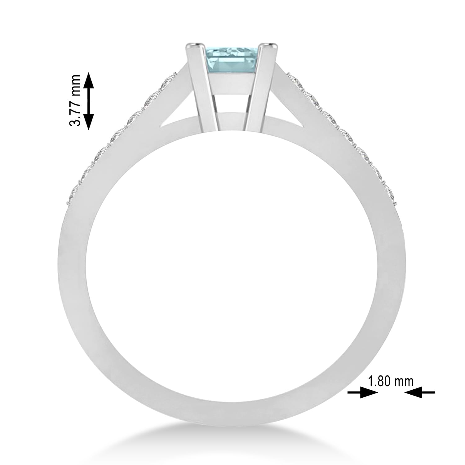 Aquamarine & Emerald-Cut Diamond Pre-Set Engagement Ring 14k White Gold (1.09ct)