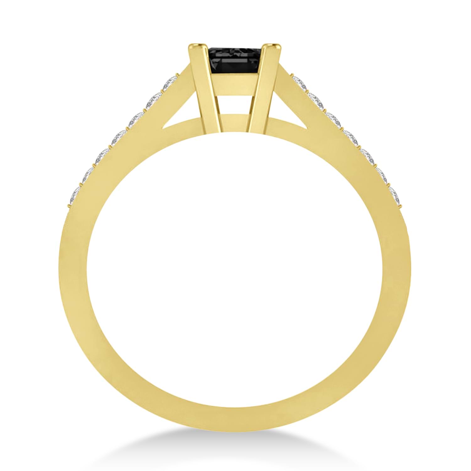 Black & White Emerald-Cut Diamond Pre-Set Engagement Ring 14k Yellow Gold (1.09ct)