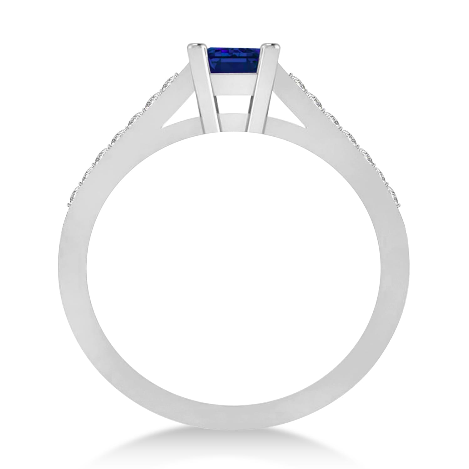 Blue Sapphire & Emerald-Cut Diamond Pre-Set Engagement Ring 14k White Gold (1.09ct)