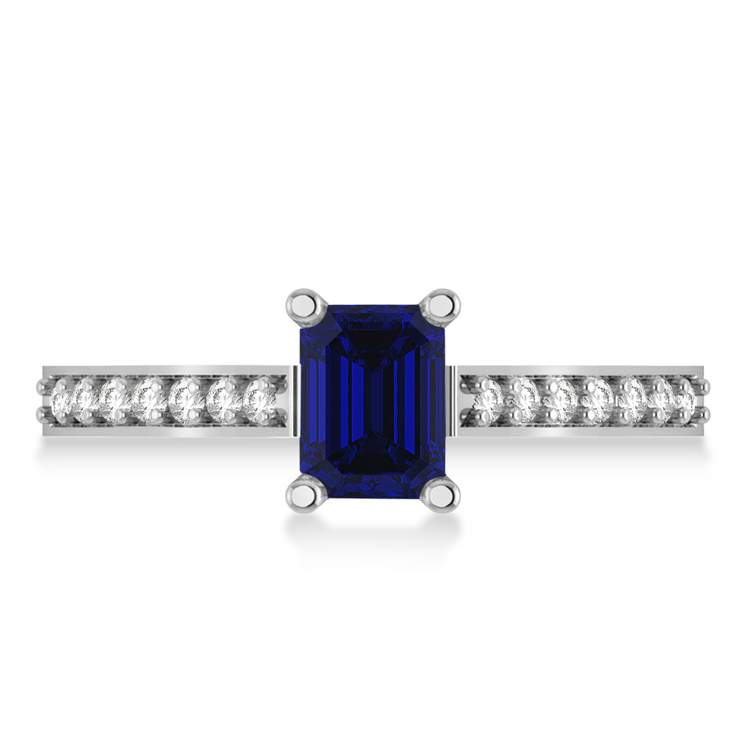 Blue Sapphire & Emerald-Cut Diamond Pre-Set Engagement Ring 14k White Gold (1.09ct)