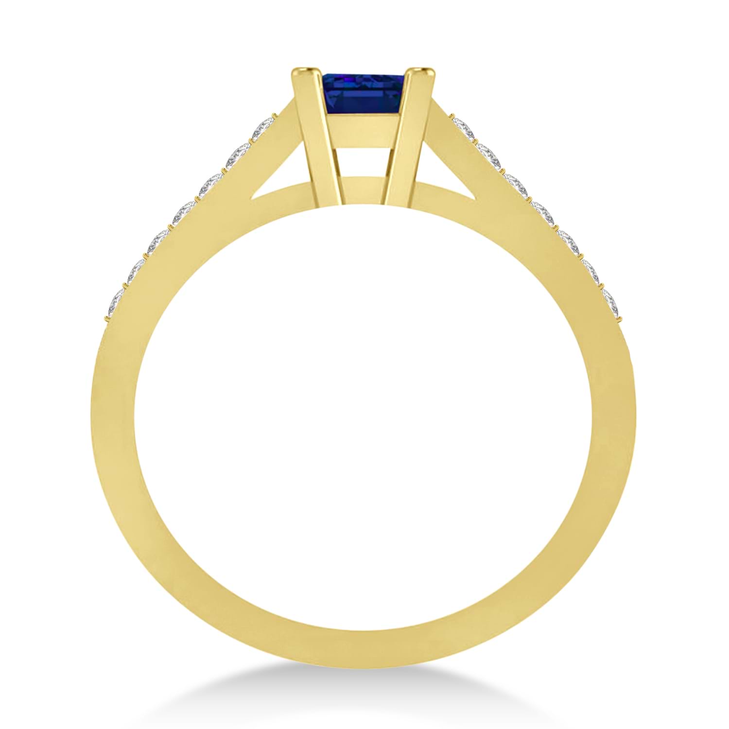 Blue Sapphire & Emerald-Cut Diamond Pre-Set Engagement Ring 14k Yellow Gold (1.09ct)