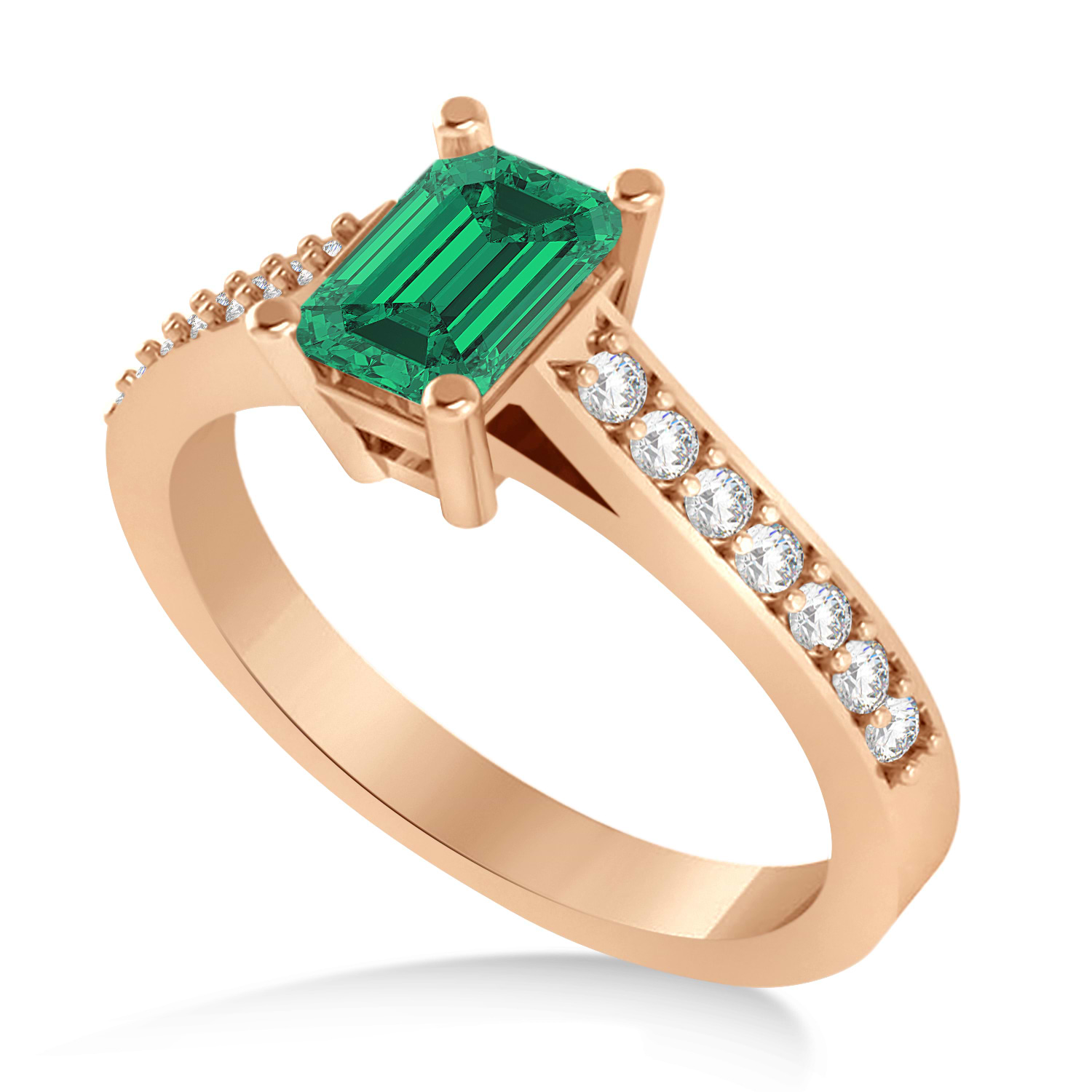 Emerald & Emerald-Cut Diamond Pre-Set Engagement Ring 14k Rose Gold (1.09ct)