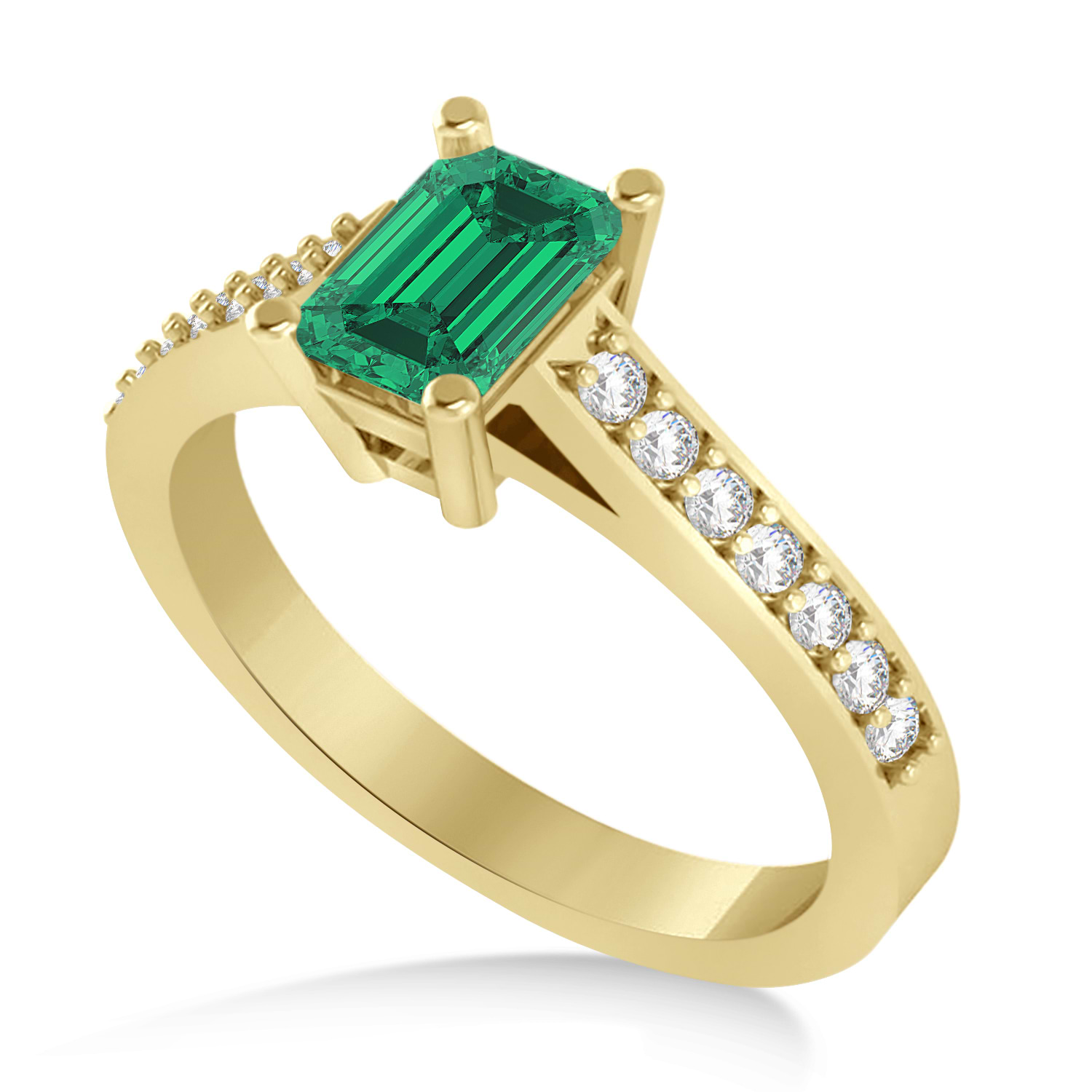 Emerald & Emerald-Cut Diamond Pre-Set Engagement Ring 14k Yellow Gold (1.09ct)