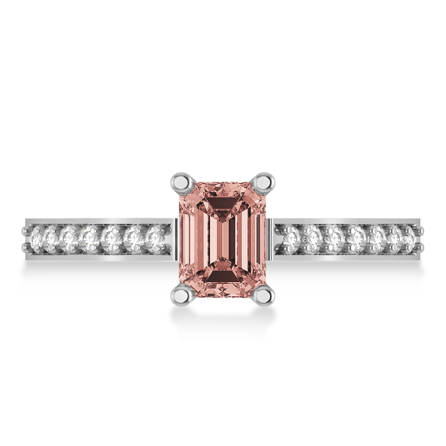 Morganite & Emerald-Cut Diamond Pre-Set Engagement Ring 14k White Gold (1.09ct)