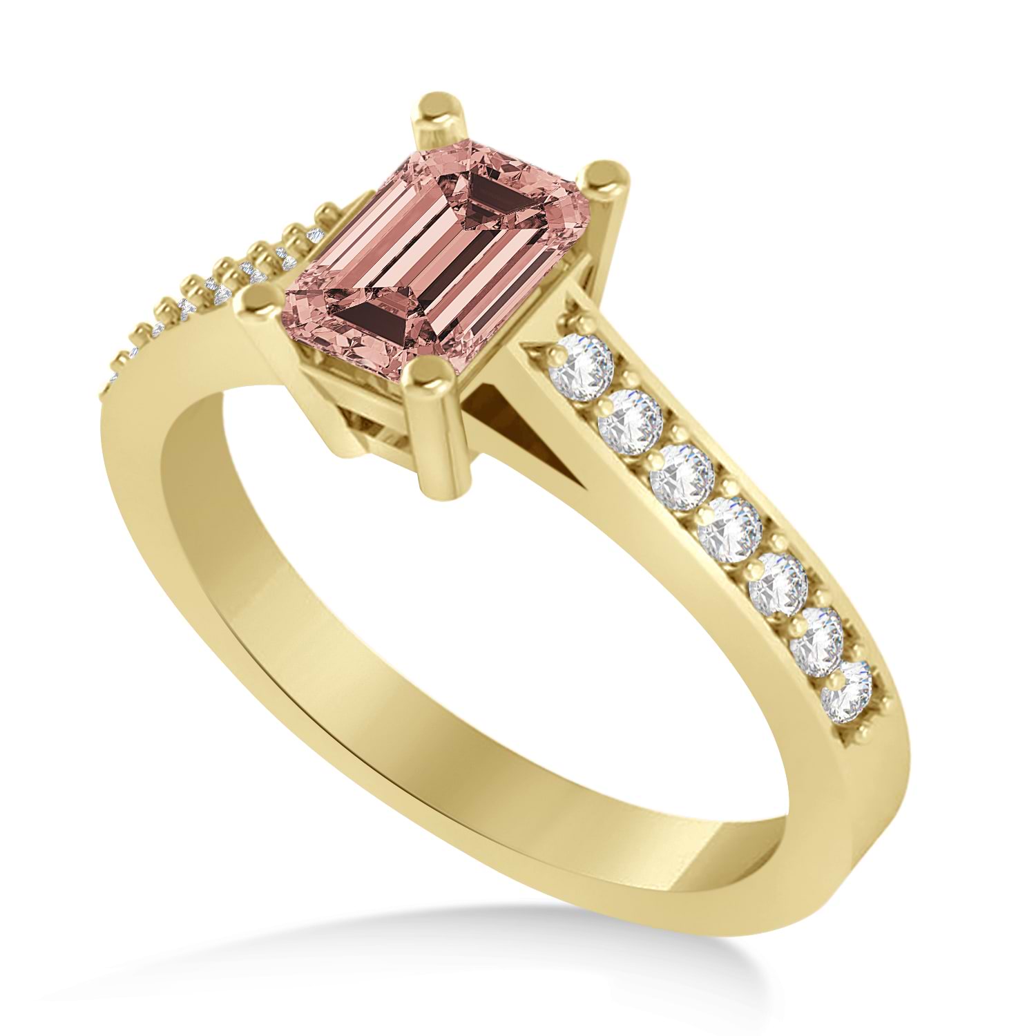 Morganite & Emerald-Cut Diamond Pre-Set Engagement Ring 14k Yellow Gold (1.09ct)