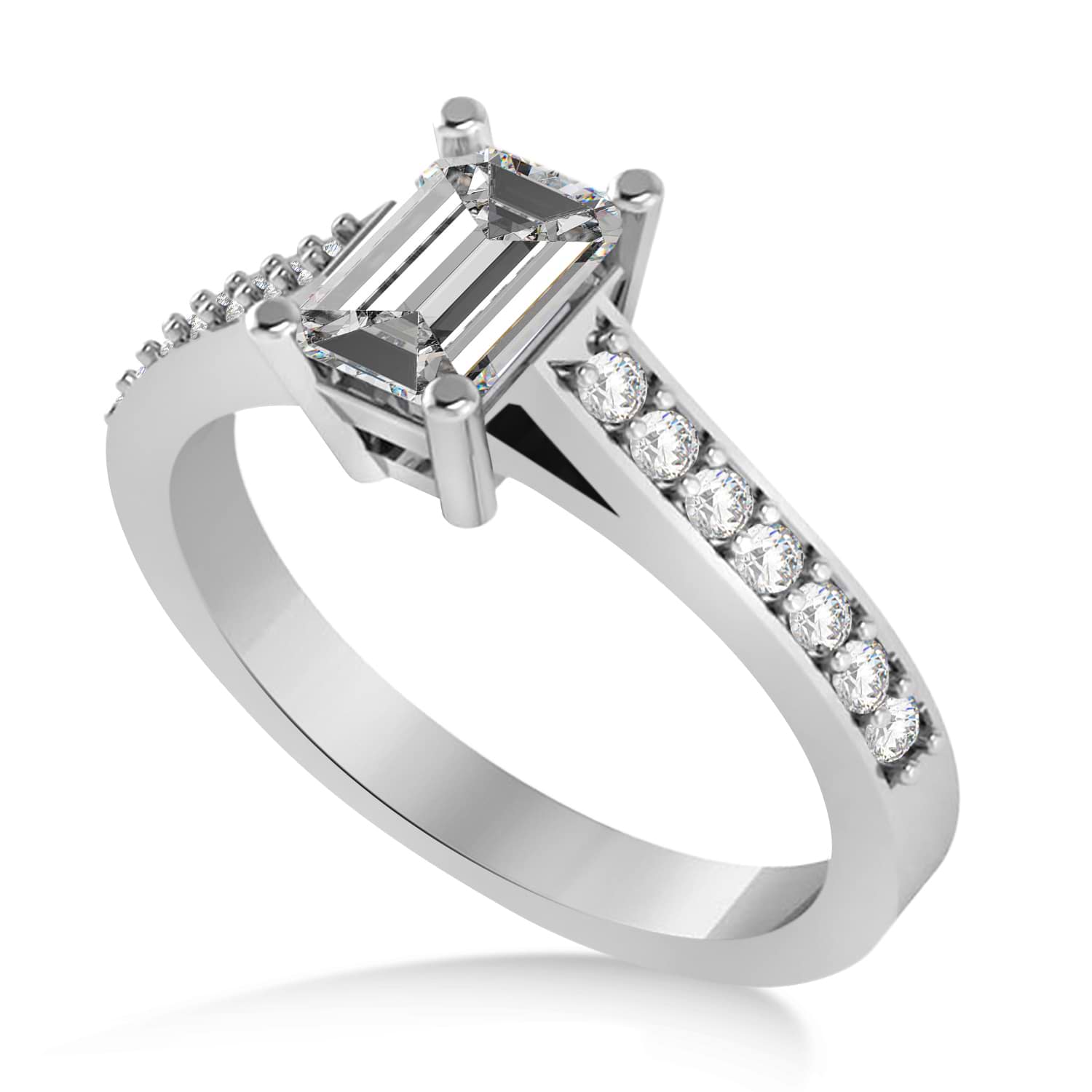 Moissanite & Emerald-Cut Diamond Pre-Set Engagement Ring 14k White Gold (1.09ct)