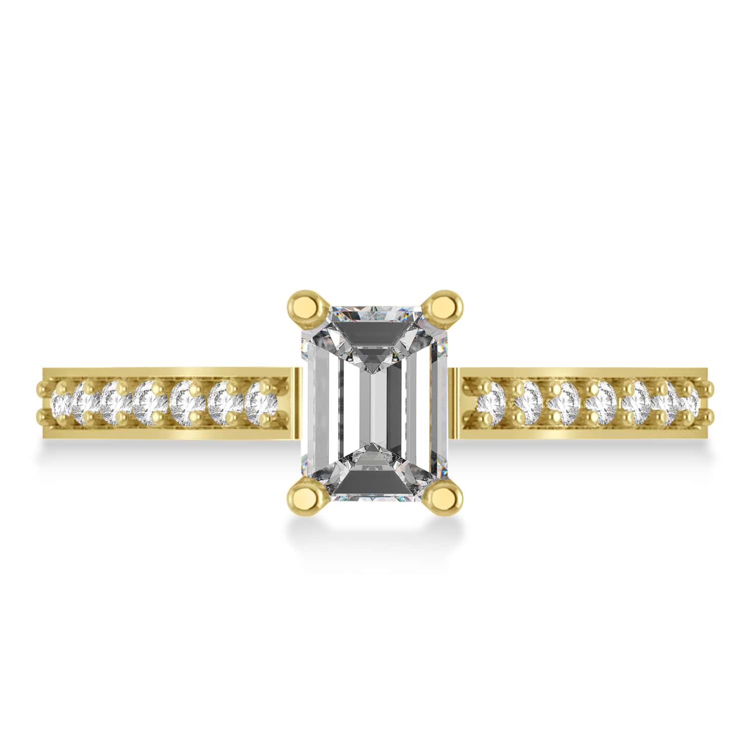 Moissanite & Emerald-Cut Diamond Pre-Set Engagement Ring 14k Yellow Gold (1.09ct)