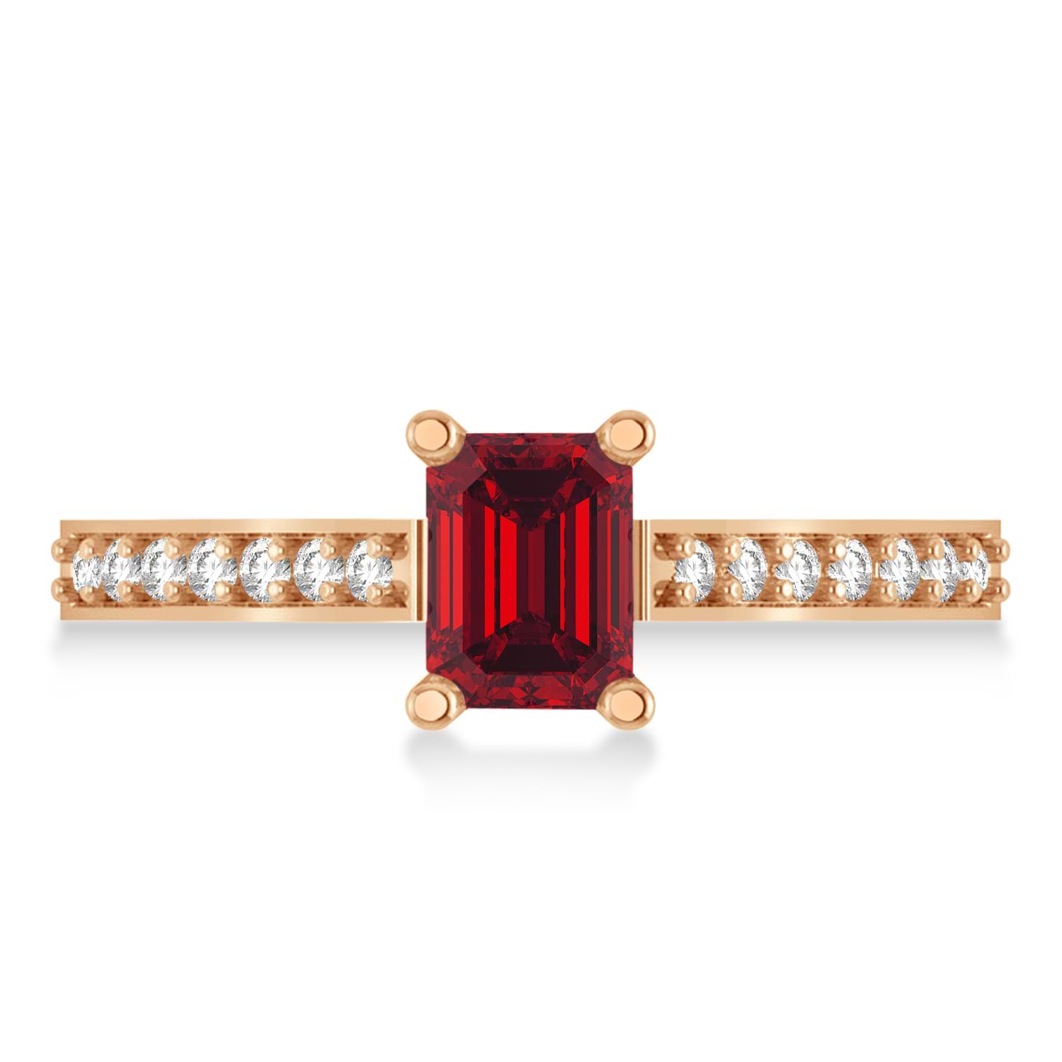 Ruby & Emerald-Cut Diamond Pre-Set Engagement Ring 14k Rose Gold (1.09ct)