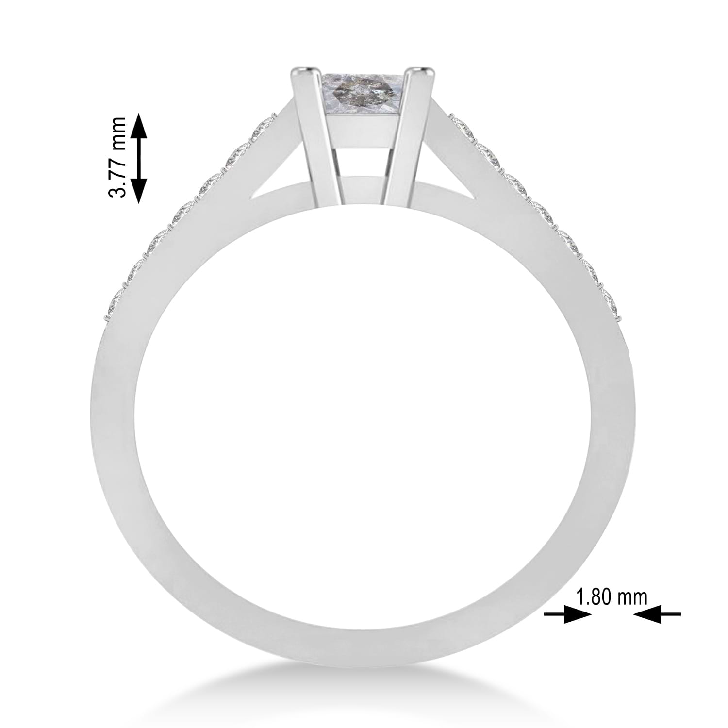 Salt & Pepper & White Emerald-Cut Diamond Pre-Set Engagement Ring 14k White Gold (1.09ct)