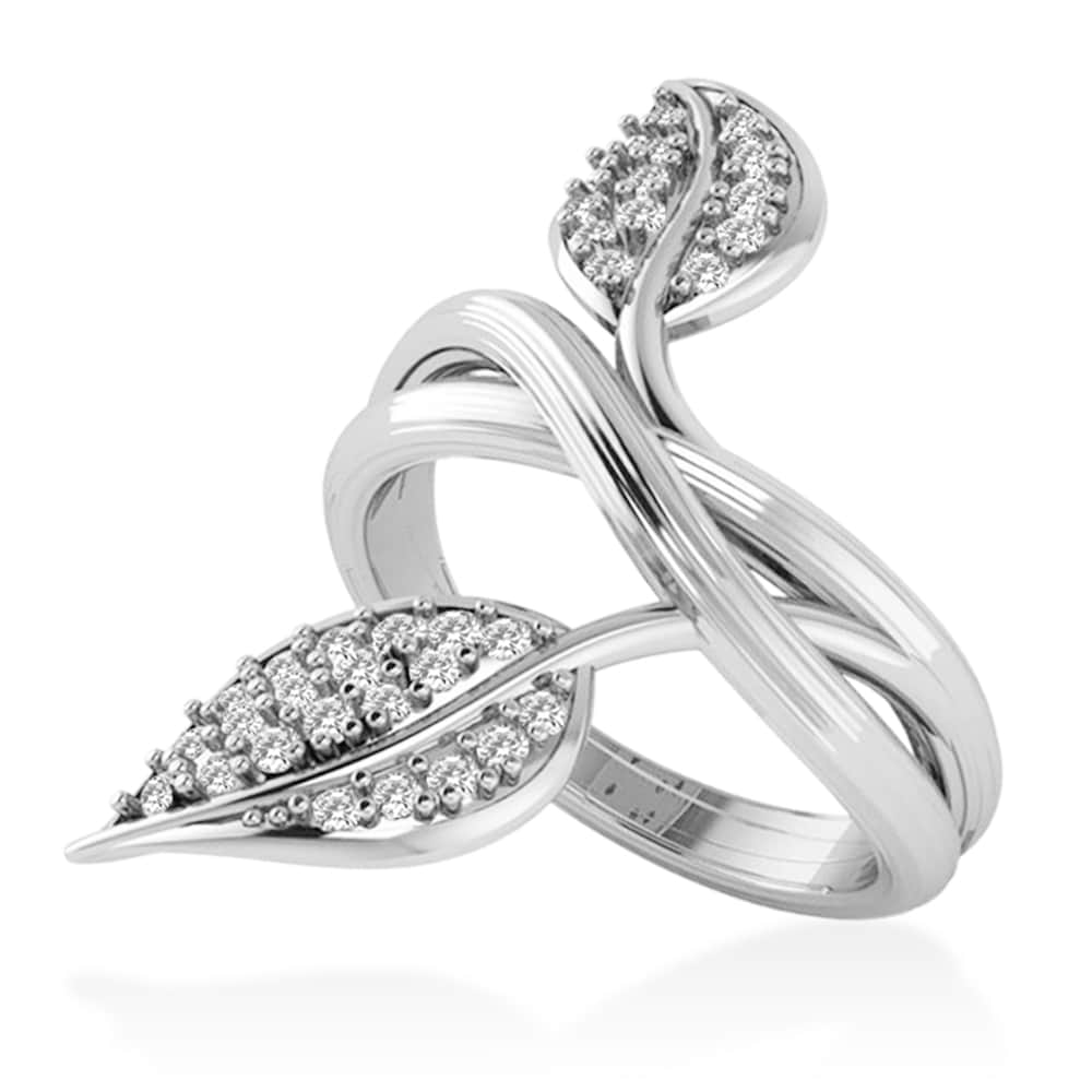 Diamond Accented Leaf Ring 14k White Gold (0.35ct)