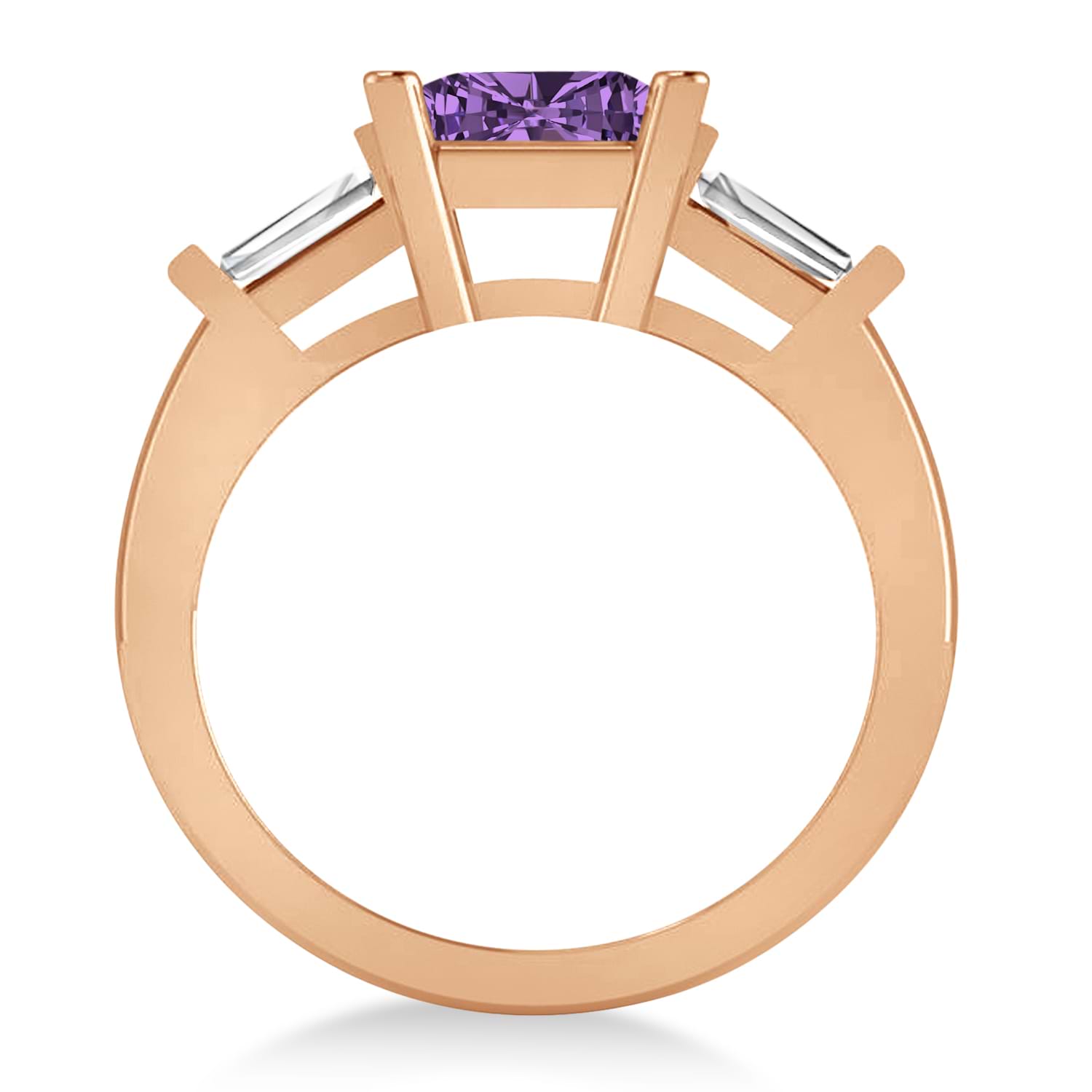 Amethyst & Diamond Three-Stone Radiant Ring 14k Rose Gold (2.12ct)