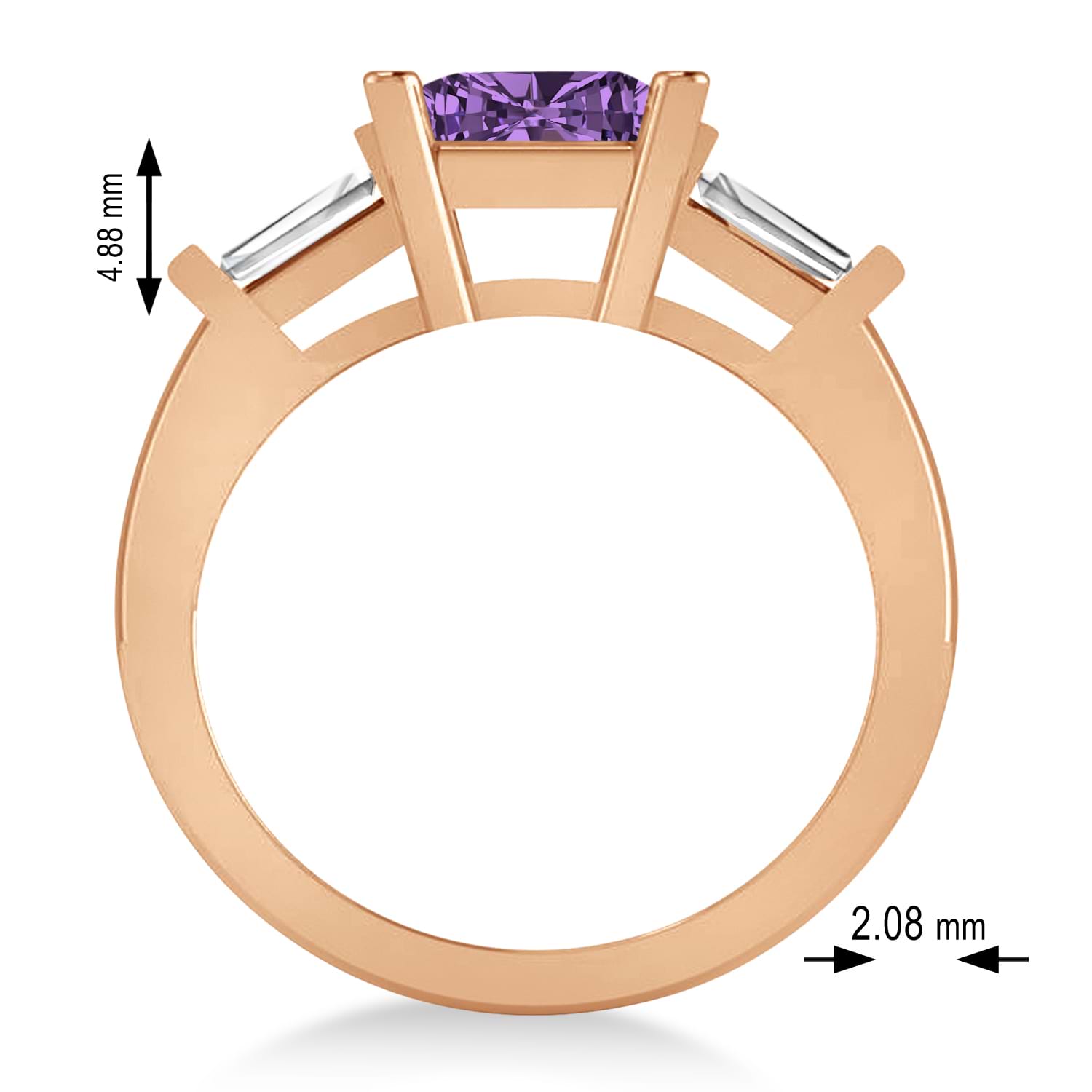Amethyst & Diamond Three-Stone Radiant Ring 14k Rose Gold (2.12ct)