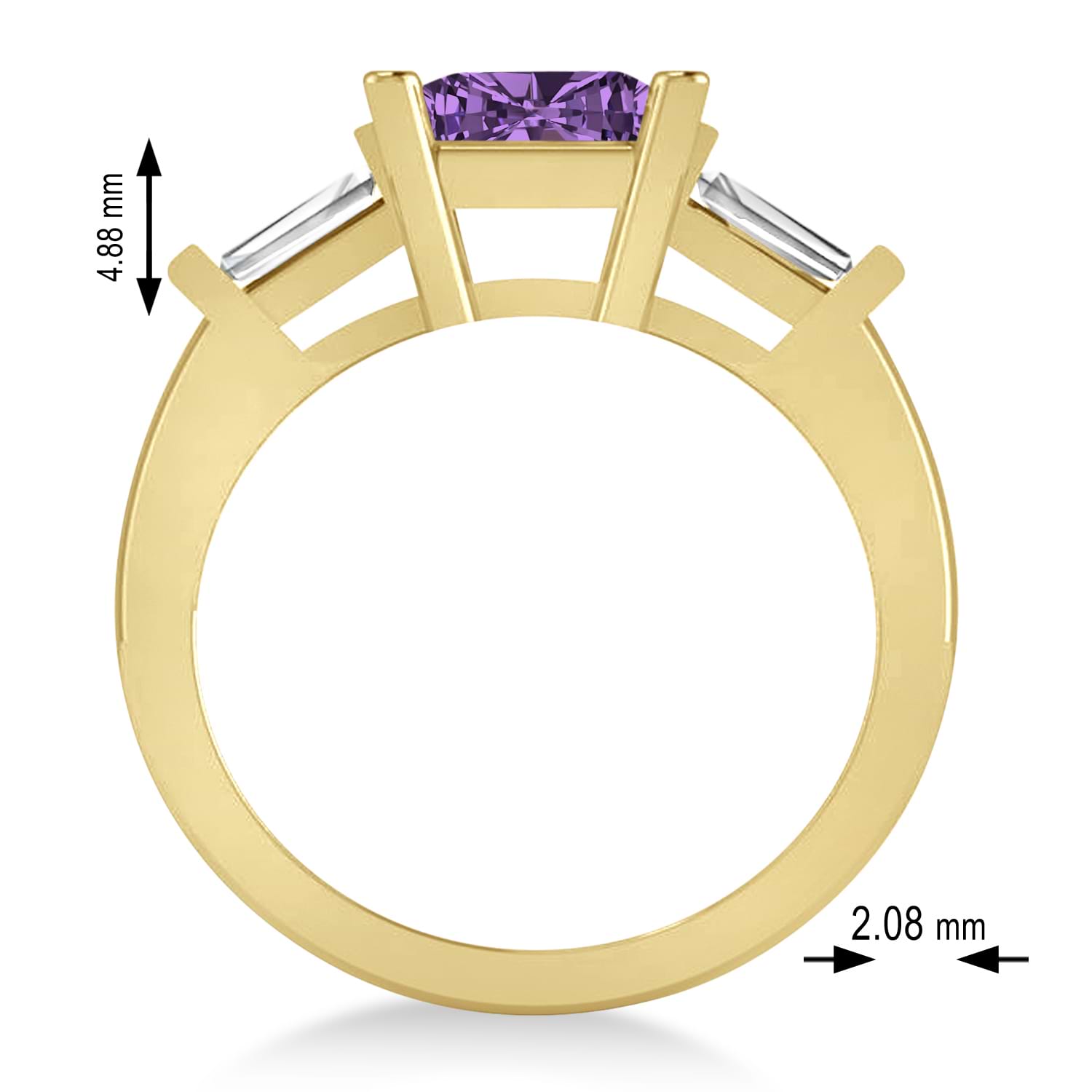 Amethyst & Diamond Three-Stone Radiant Ring 14k Yellow Gold (2.12ct)
