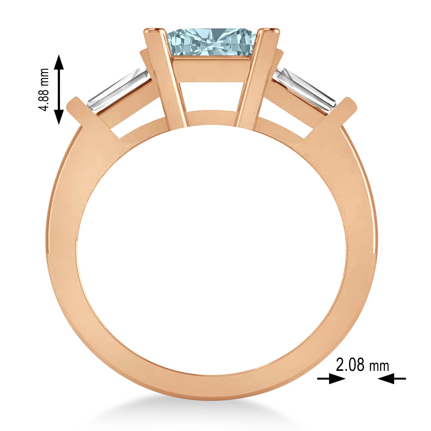 Aquamarine & Diamond Three-Stone Radiant Ring 14k Rose Gold (2.12ct)