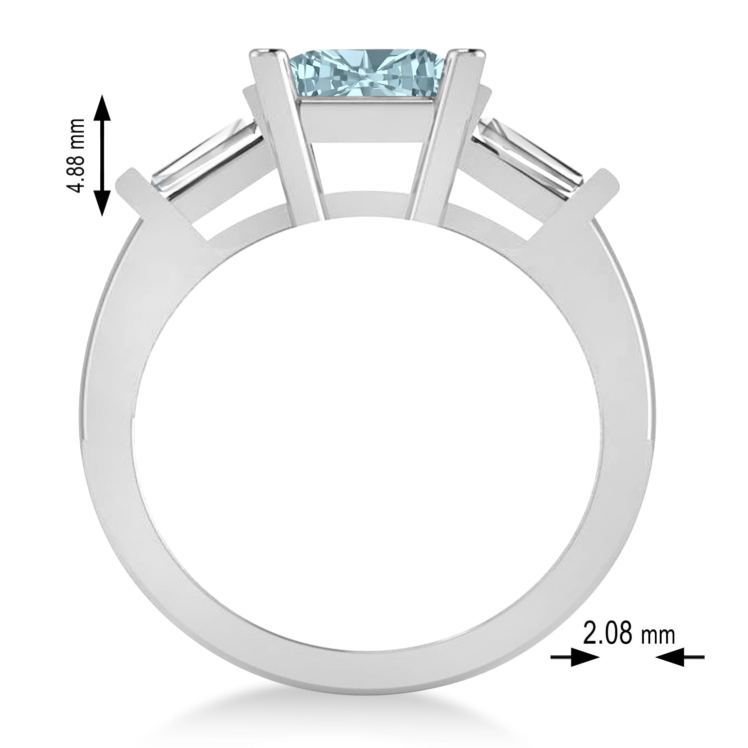 Aquamarine & Diamond Three-Stone Radiant Ring 14k White Gold (2.12ct)