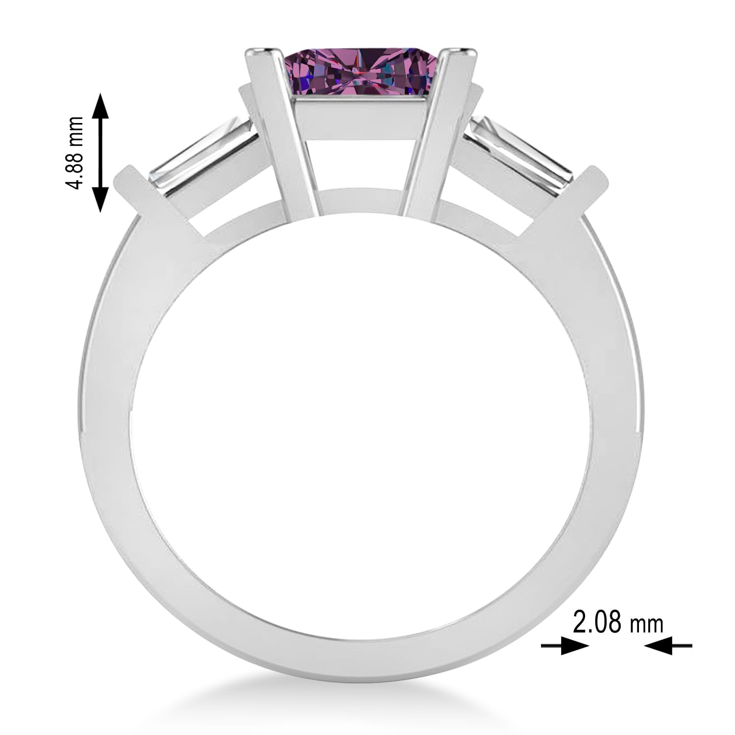 Lab Alexandrite & Diamond Three-Stone Radiant Ring 14k White Gold (2.12ct)