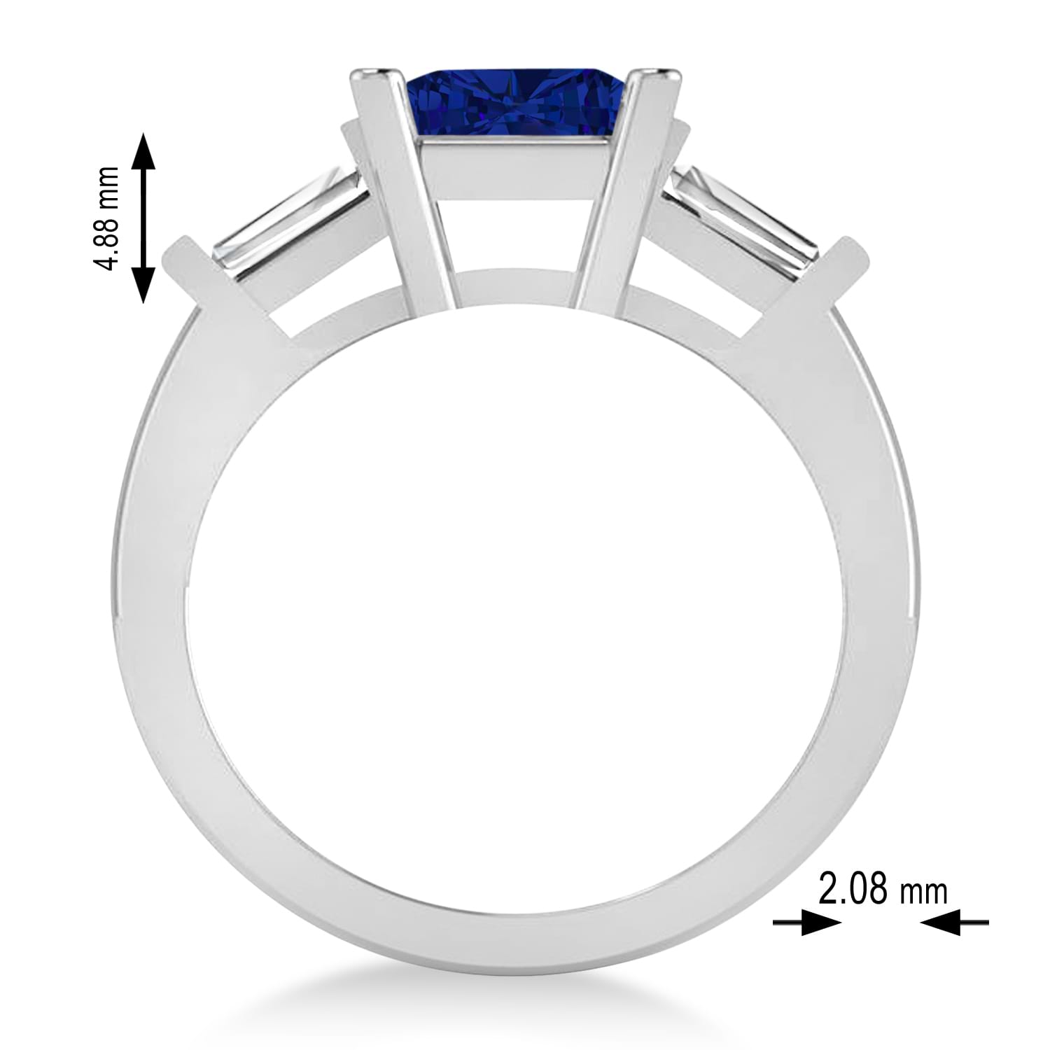 Blue Sapphire & Diamond Three-Stone Radiant Ring 14k White Gold (2.12ct)